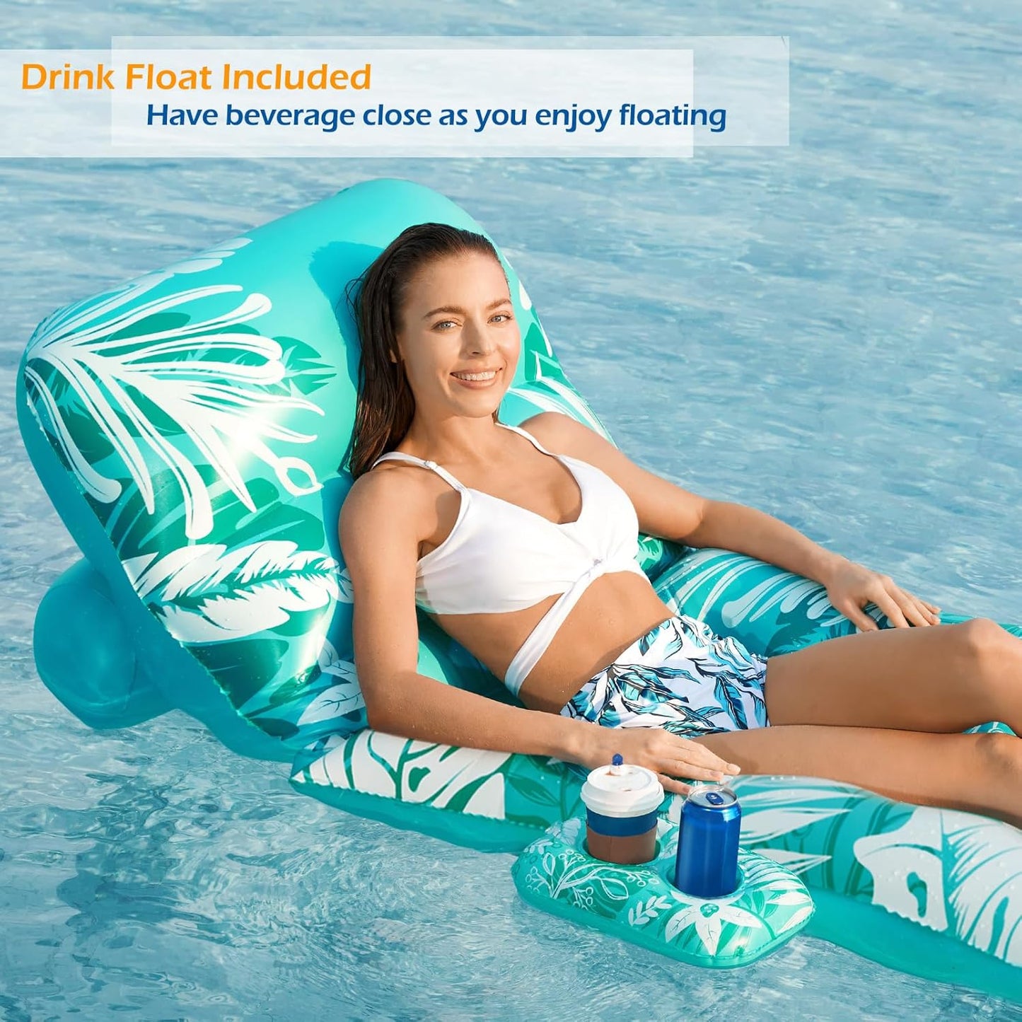 HotJasonwell Inflatable Pool Float Adult - Pool Floaties Lounger Floats Floating Chair Raft with Adjustable Backrest Cup Holders Water Floaty Lake Lounge Tanning Floats Beach Party Toys for Adults