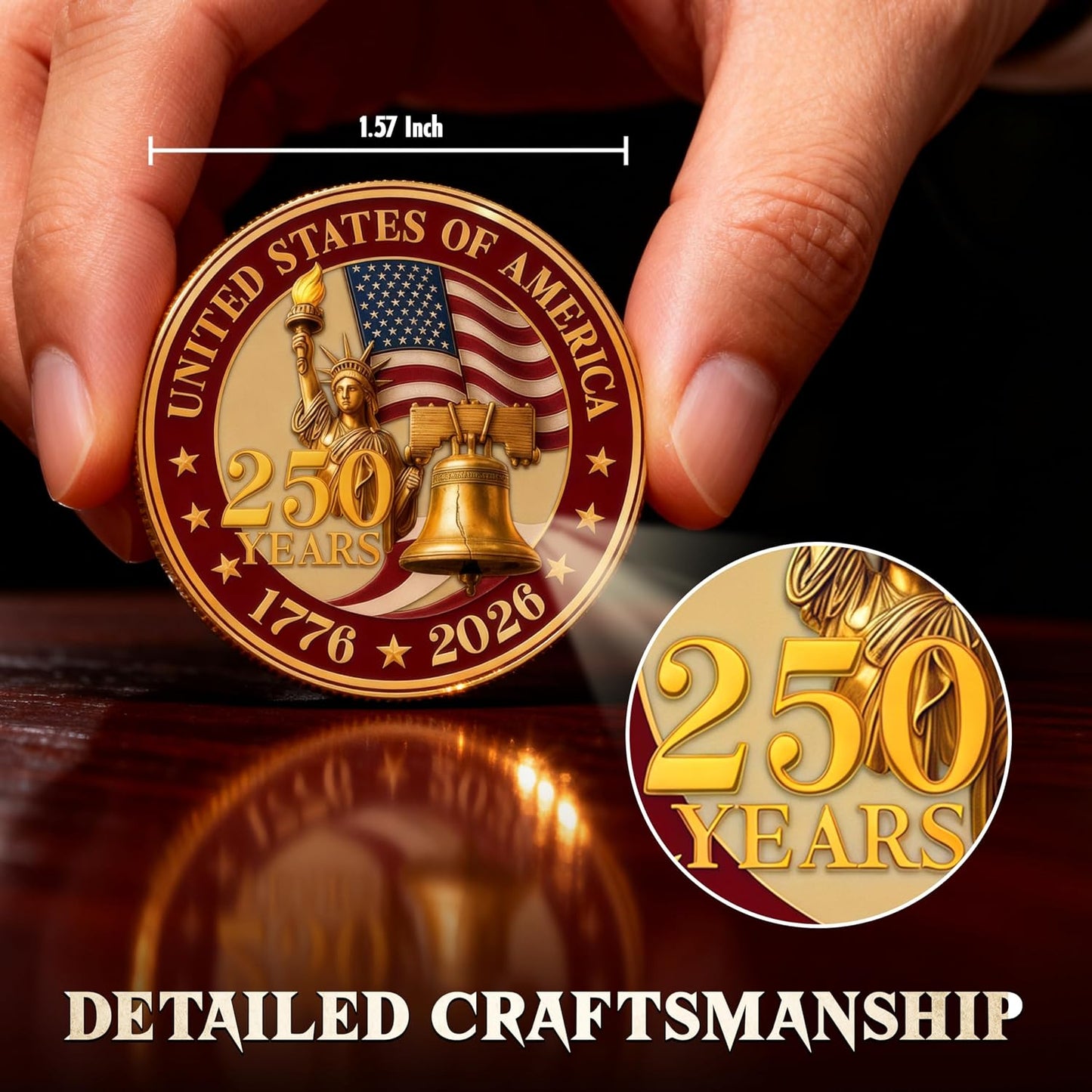 HotFLAGWIX 250 Anniversary Coin 1776-2026 - USA 250th Anniversary Merchandise Commemorative Coin - American Patriotic 4th of July Celebration Decorations Gifts for Men Veterans History Lover