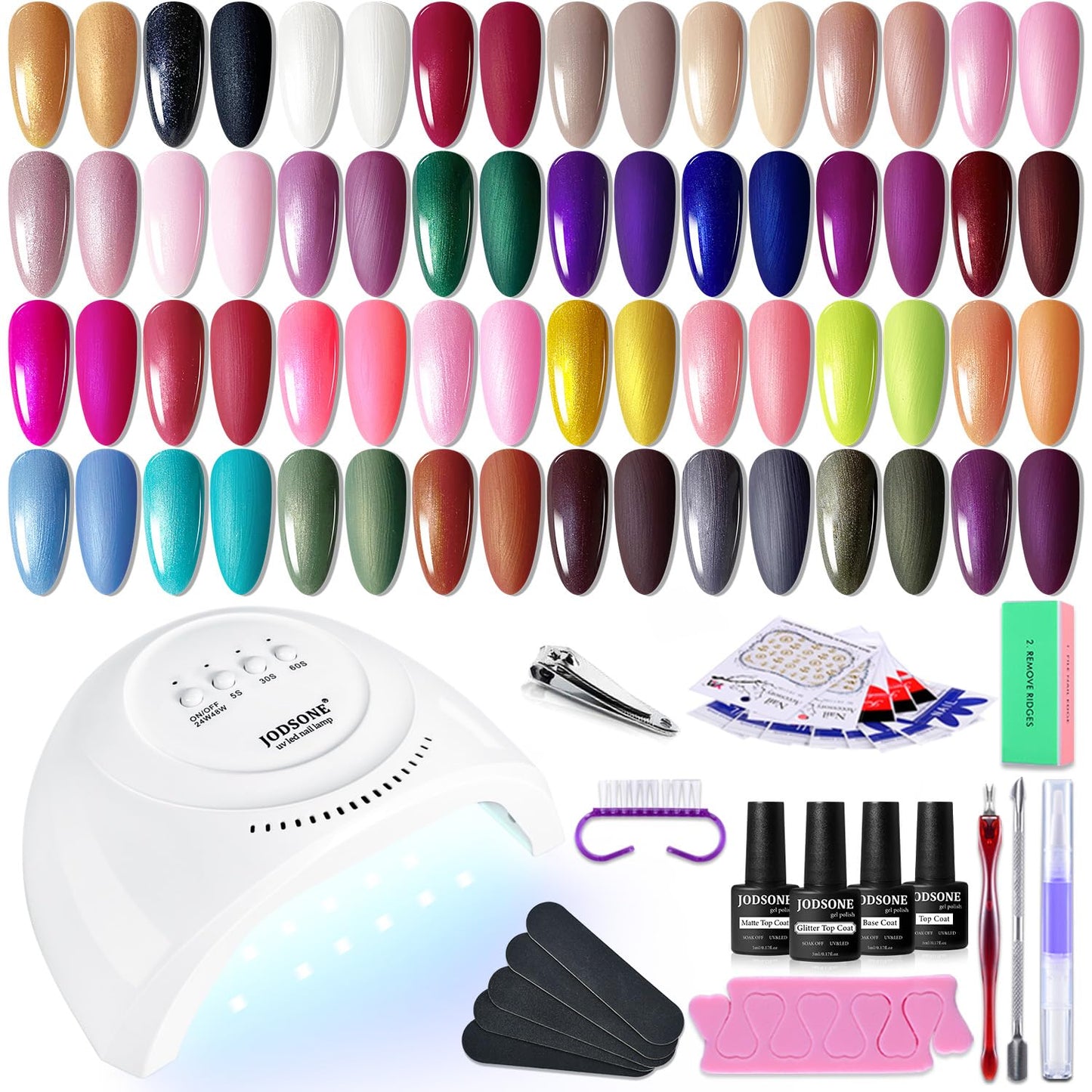 HotJODSONE Gel Nail Polish Kit with U V Light 32 Colors Gel Polish Nail + 4 Functional Adhesive Bottles Kit Soak Off Manicure Tools Gifts for Women