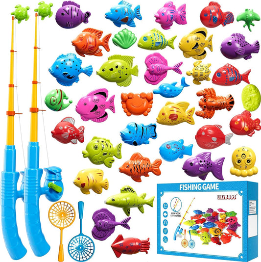 HotMagnetic Fishing Game Toys for Kids Toddlers 3-5 4-8, Water Table Bathtub Toys with Pole Rod Net Plastic Floating Fish, Water Bath Pool Outdoor Toys for Kids Toddlers Baby Age 3 4 5 6 7 8 Year Old