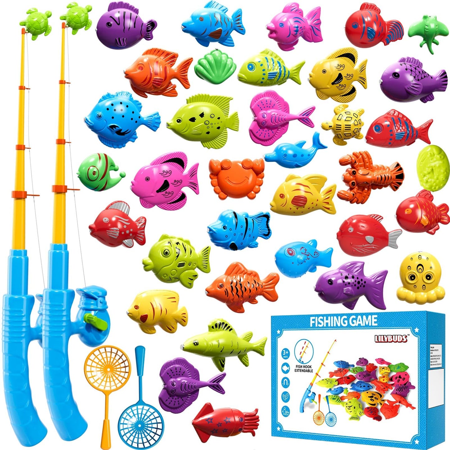 HotMagnetic Fishing Game Toys for Kids Toddlers 3-5 4-8, Water Table Bathtub Toys with Pole Rod Net Plastic Floating Fish, Water Bath Pool Outdoor Toys for Kids Toddlers Baby Age 3 4 5 6 7 8 Year Old