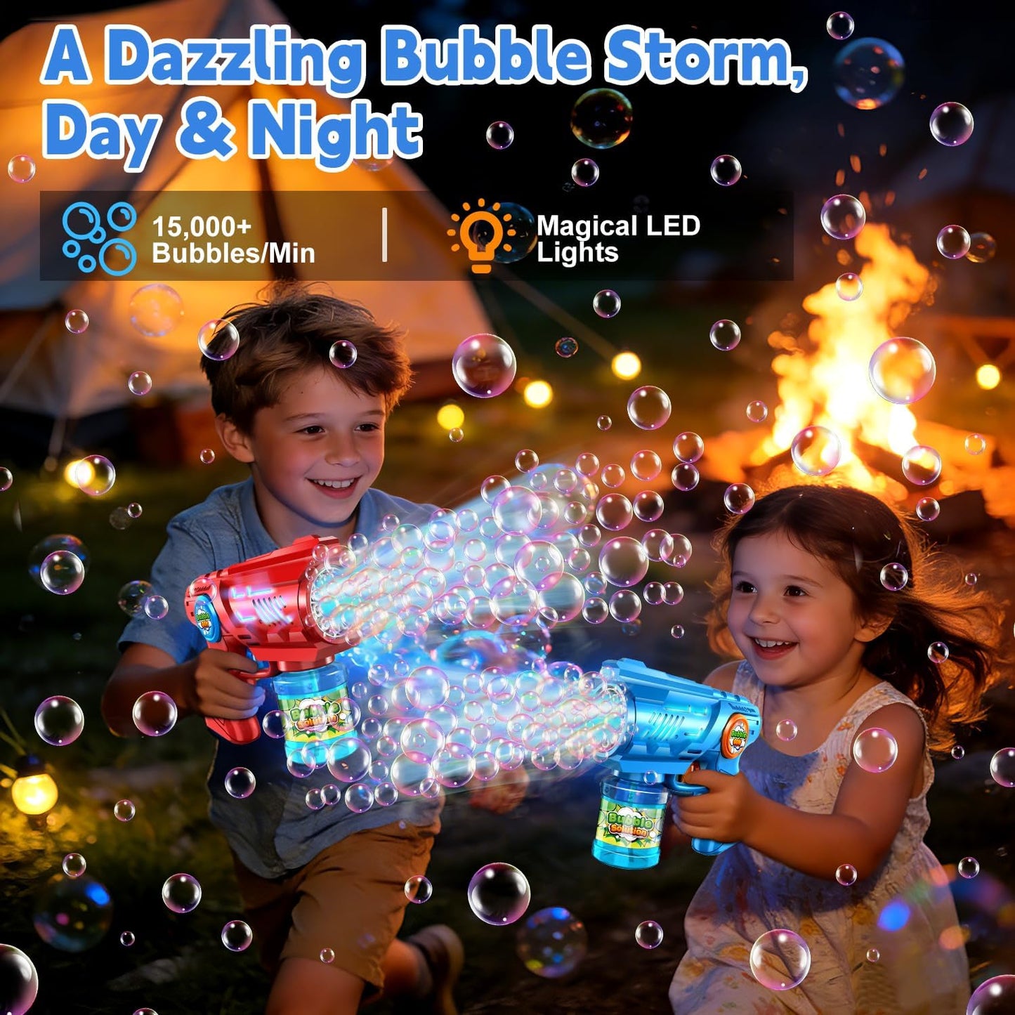 Hot Zerhunt Lightweight Automatic Bubble Gun: 2 Pack Bubble Blaster for Kids 4-8 with Bubble Solution & LED Light - 15000+ Bubbles Per Minute Easy for Kids to Hold - Great Party Outdoor Toy