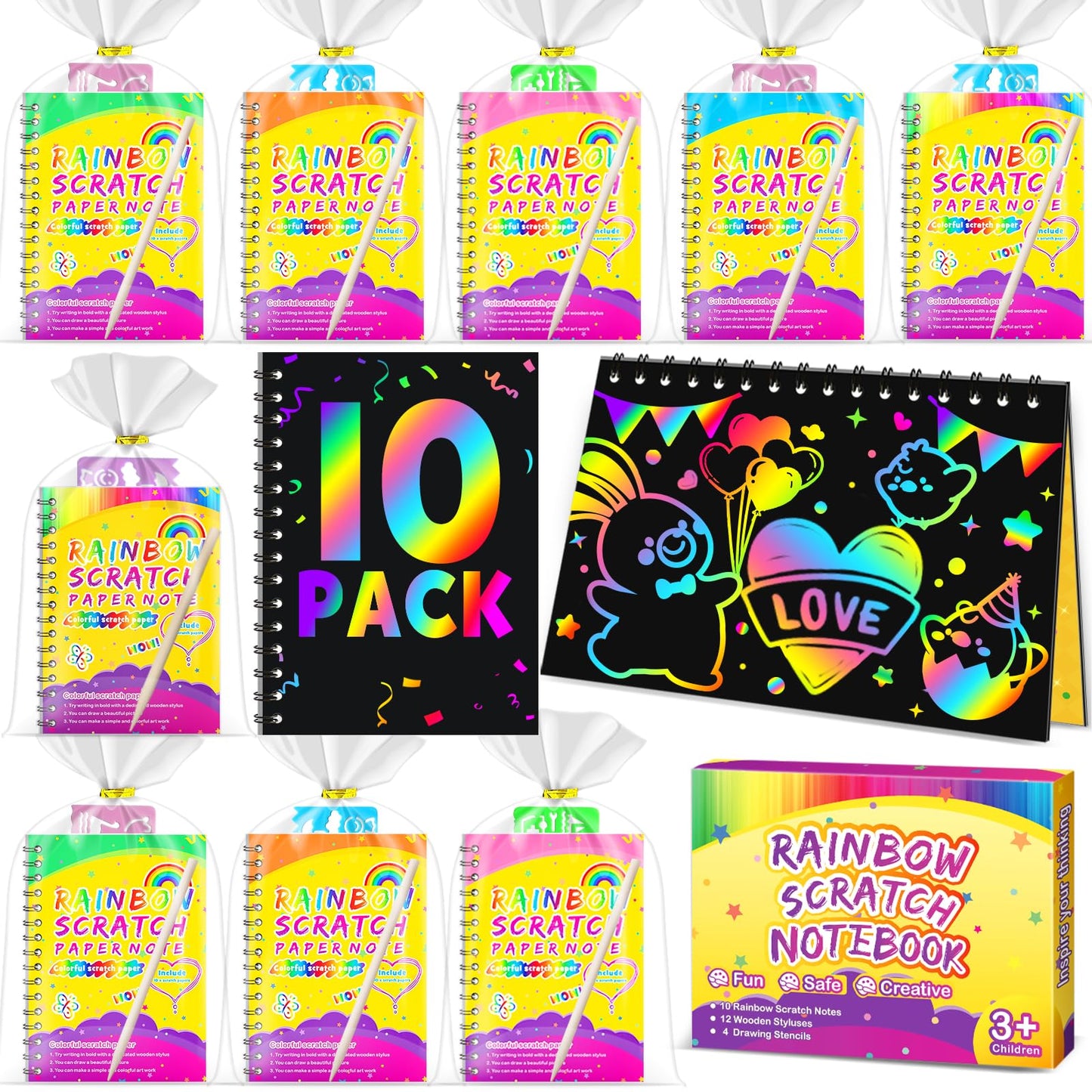 Hot Party Favors for Kids 4-8-12: 24 Pack Scratch Rainbow Art Crafts Notebook, Coloring Book Goodie Bags Stuffers Kit, Bulk Birthday Gift Classroom Prizes Girl Boy Toddler