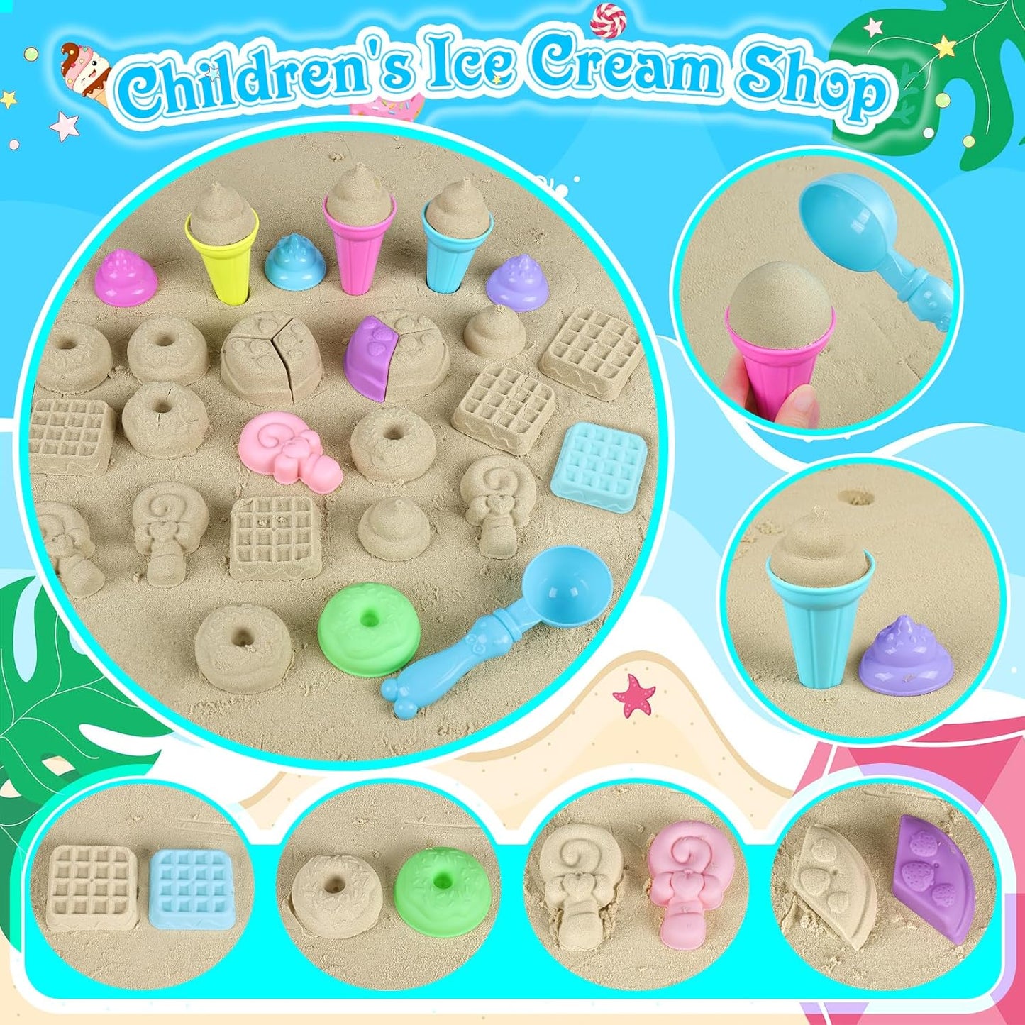 HotCollapsible Beach Toys for Kids Toddlers, 3 Foldable Buckets and Shovels Set, Sand Castle Building Kit, Ice Cream Travel Sand Toys for Sandbox & Mesh Bag, Beach Essentials for Boys Girls Age 3-10