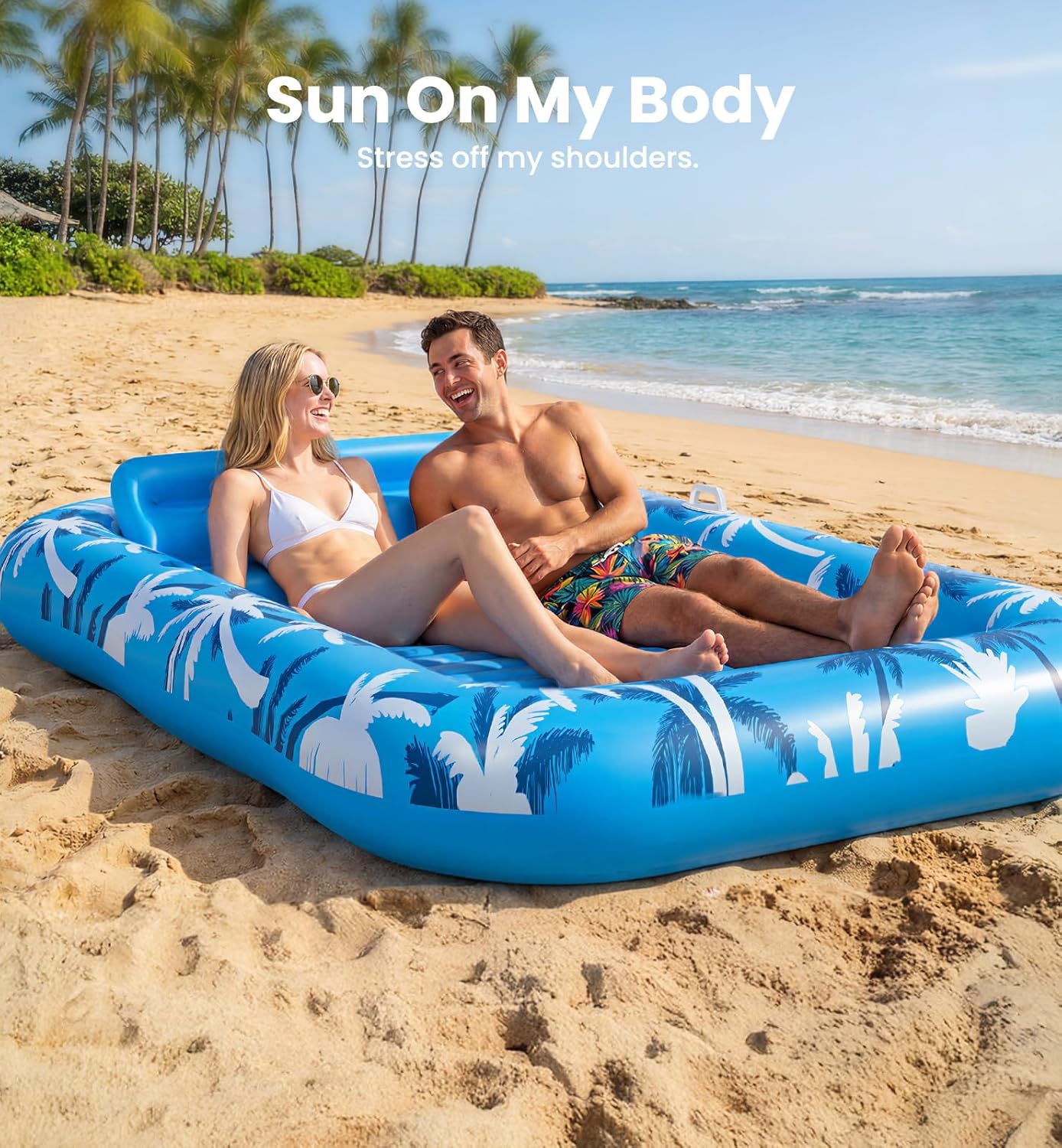 HotInflatable Tanning Pool Lounger Float with Sprinkler, X-Large Pool Floats with Auto Spray Cooling, 6 in 1 Sunbathing Lounge Floatie Raft Toys, Blow Up Pool Tanning Bed for Adults Kids Gifts