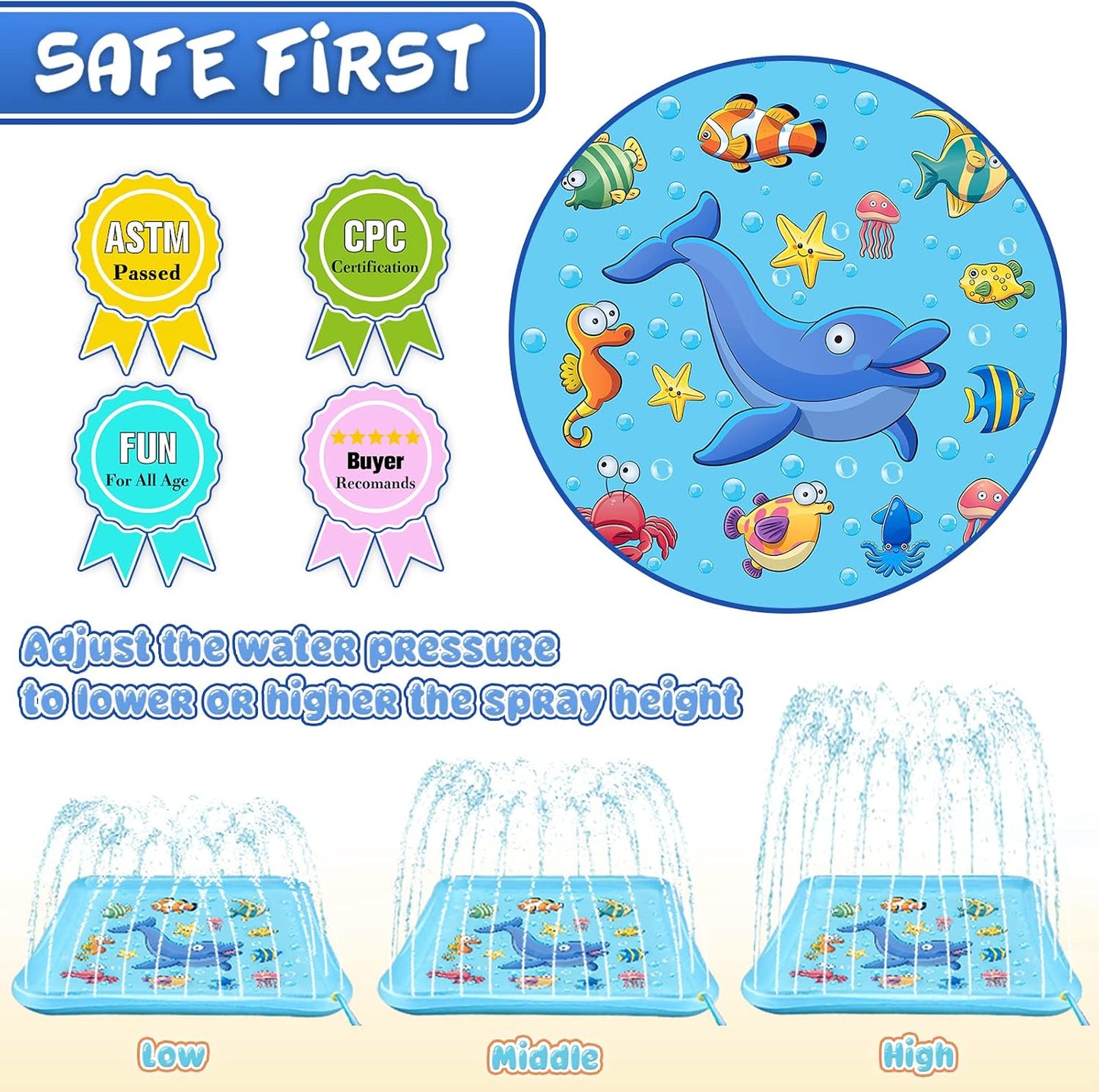 HotGrowsland Splash Pad for Toddlers, Outdoor Sprinkler for Kids | 67" Summer Water Toys Baby Pool Fun Gifts for 3 4 5 6 7 8 9 Years Old Boy Girl Backyard Garden Lawn Outdoor Games