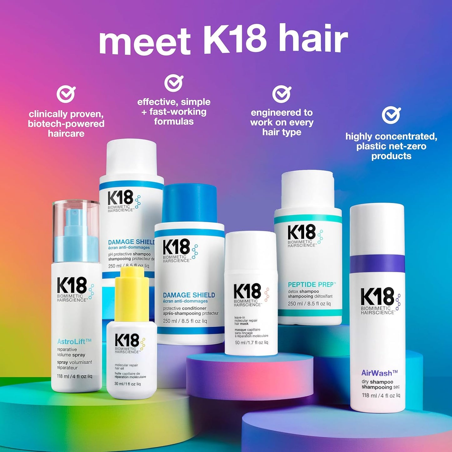HotK18 AstroLift™ Reparative Volume Spray, 2-Day Hair Thickening + Hold For Thin, Fine, Fragile Hair, Non-Sticky, Non-Crunchy, Humidity-Resistant Volumizing Spray