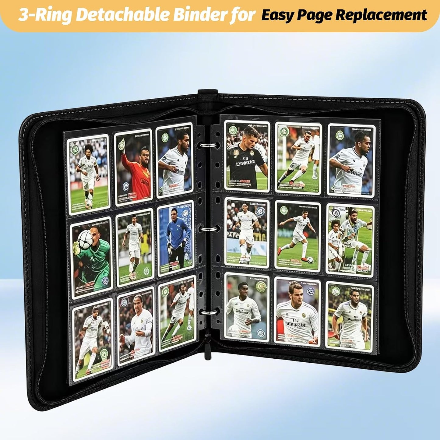 HotGERMUN 9 Pocket Trading Card Binder,720 Cards,40 Top-Loading Pages, Double Sided Pockets PU Cover Zipper Collection Album Folder for Standard MTG, TCG, Sports Cards(Black)