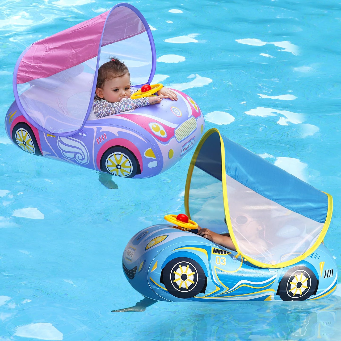 Hot Toddler Float Inflatable Baby Swim Float with Canopy and Seat Pool Toys for Kids 3+ Years Old