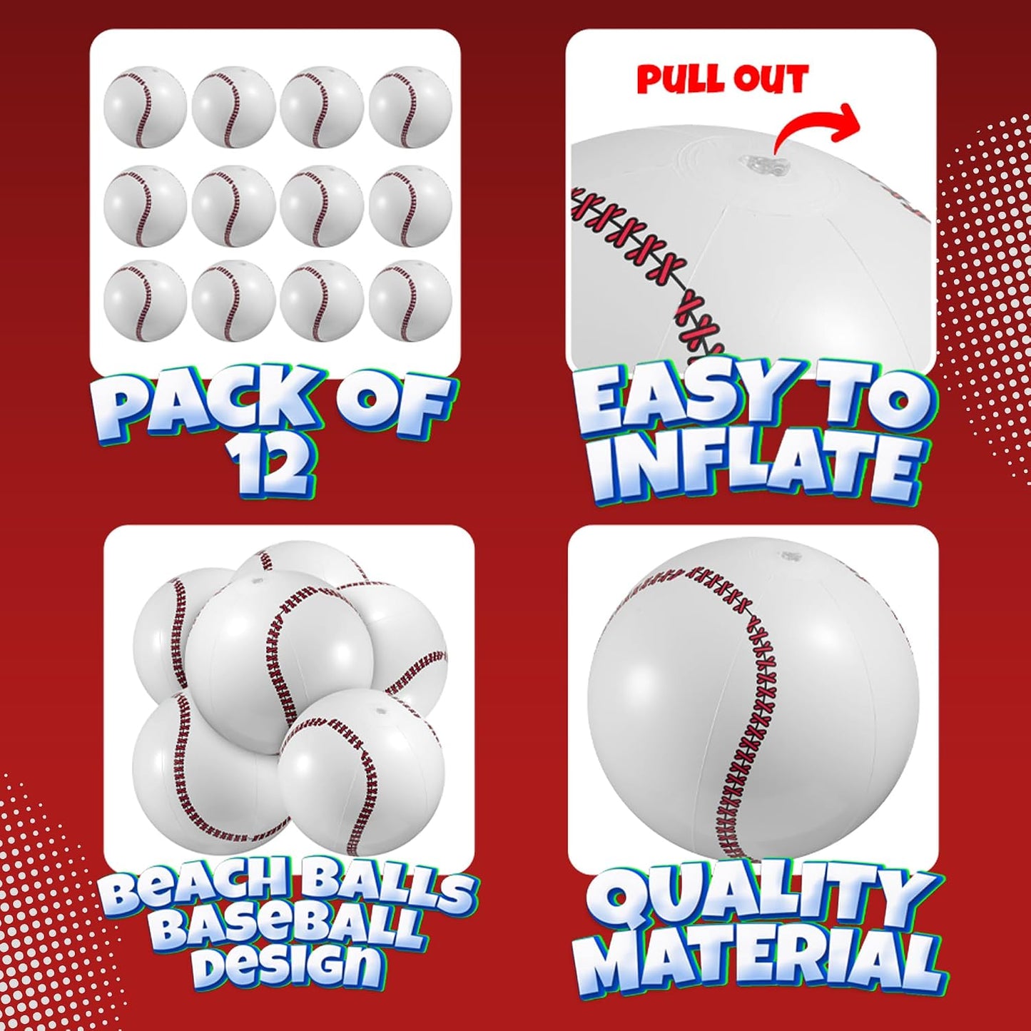 Hot Bedwina Inflatable Baseball (Pack of 12) 16-inch, Baseball Beach Balls for Themed Party Decorations & Birthday Decor - Pool Ball Toys Party Favors & Goodie Bags Favors for Kids, Boys and Girls