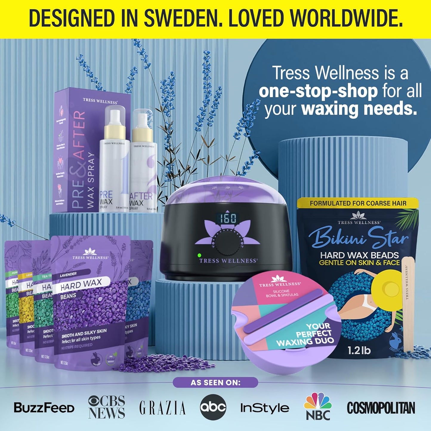 HotTress Wellness Wax Beads - Award Winning - Safe for Skin - Dermatologically Tested - At-Home Kit for Bikini, Brazilian & Full Body - Bikini Star 1.2lb