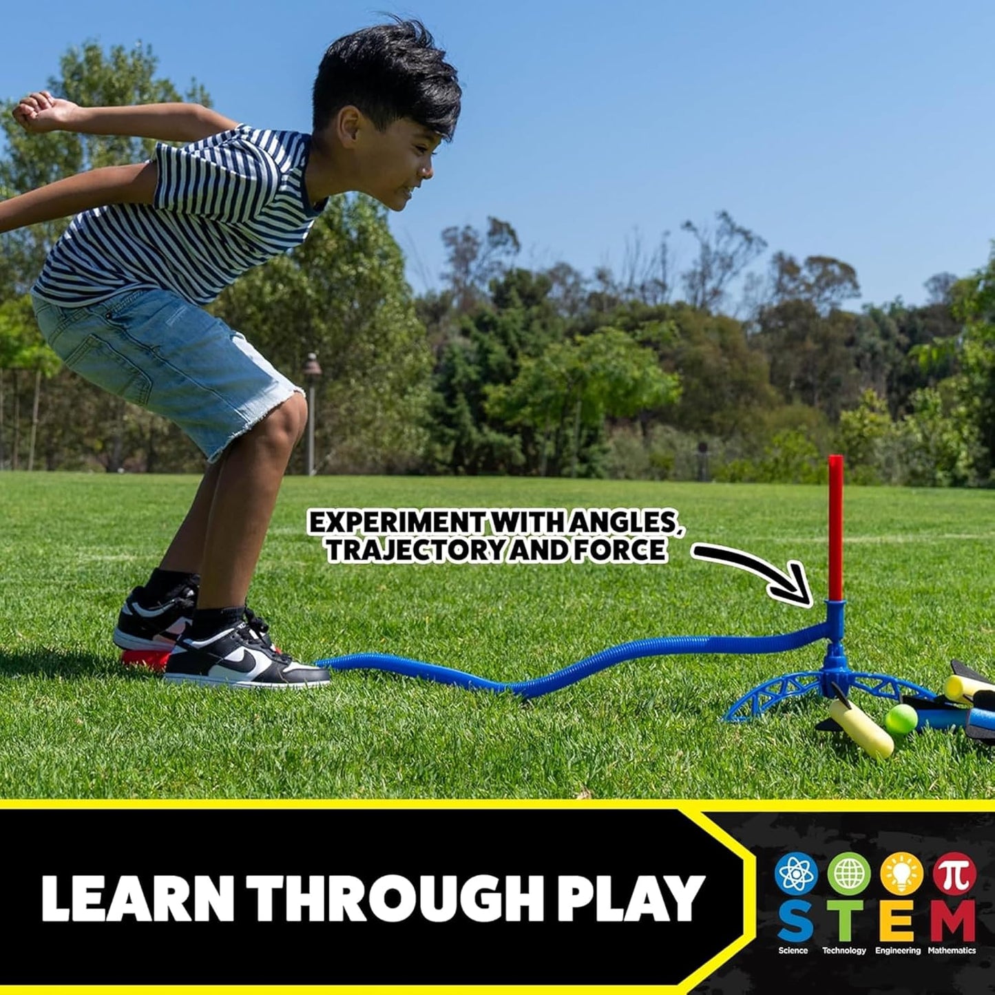 HotStomp Rocket Jr Multi-Color Rocket Launcher for Kids, 8 Rockets - Fun Outdoor Kids Gifts for Boys & Girls - STEM Toy Foam Blaster Set Soars Up to 100 Feet - Ages 3 & Up
