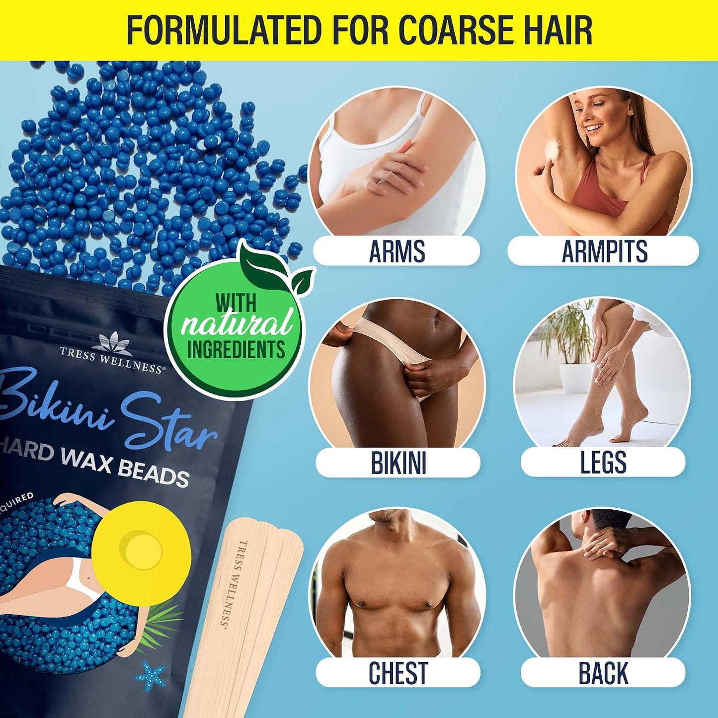 HotTress Wellness Wax Beads - Award Winning - Safe for Skin - Dermatologically Tested - At-Home Kit for Bikini, Brazilian & Full Body - Bikini Star 1.2lb