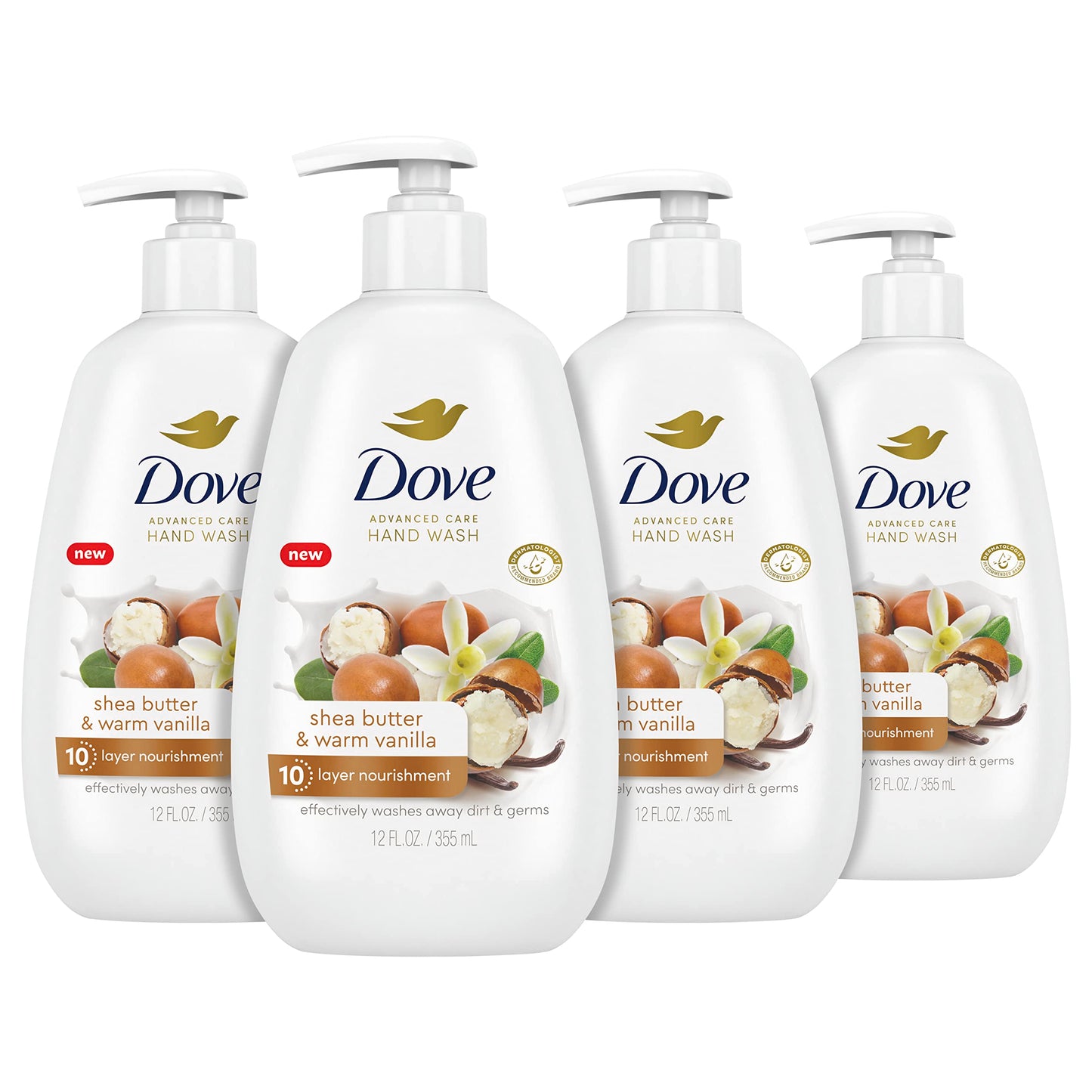 HotDove Advanced Care Hand Wash Deep Moisture 4 Count for Soft, Smooth Skin, More Moisturizers Than the Leading Ordinary Hand Soap, 12 oz
