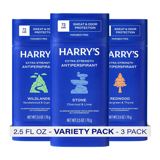 HotHarry's Extra-Strength Antiperspirant Deodorant, Sweat & Odor Control Antiperspirant for Men, Variety Pack - Stone, Redwood, Wildlands, 2.5 oz Pack of 3