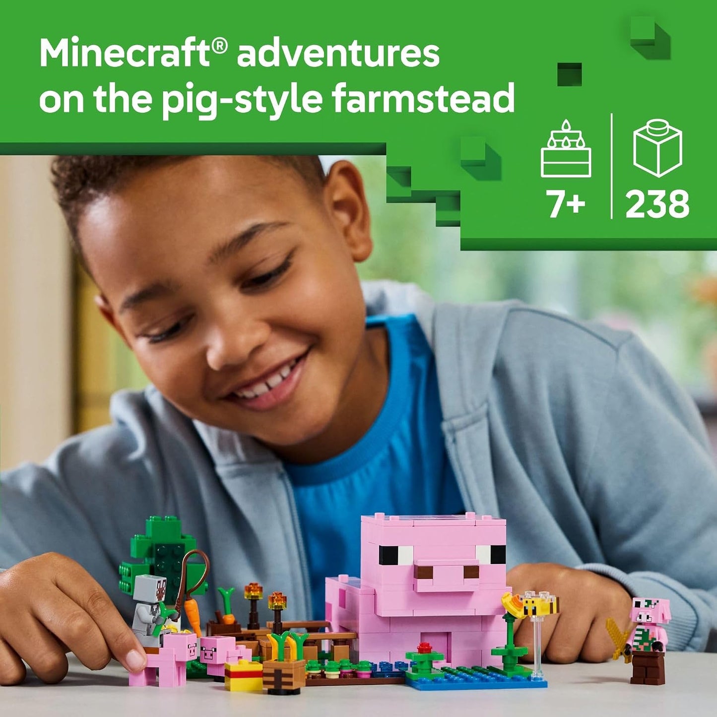 HotLEGO Minecraft The Baby Pig House Toy Figures and Playset - Building Minecraft Toy for Kids, Boys and Girls, Ages 7+ - Gift for Birthdays - with 2 Minifigures for Pretend Play - 21268