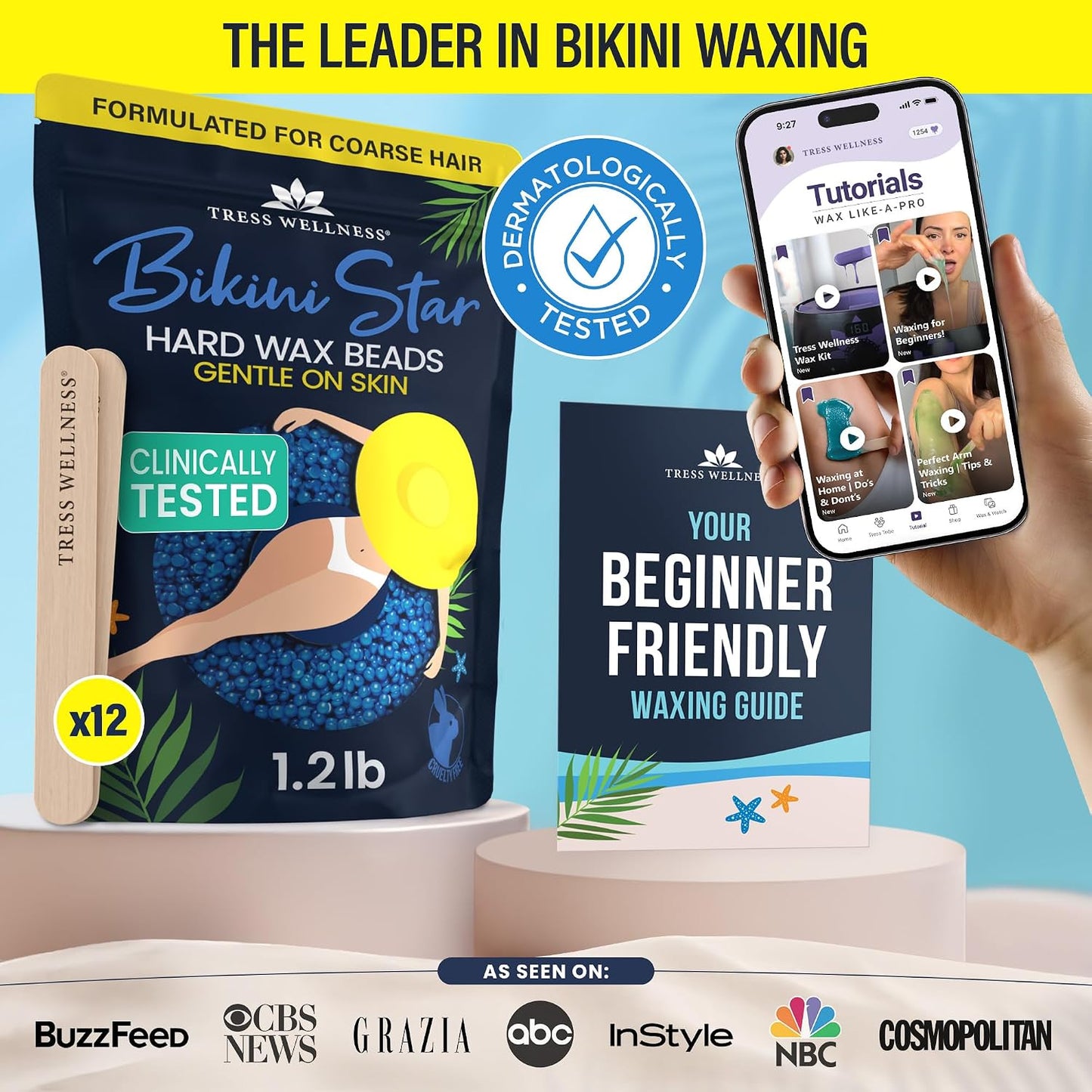 HotTress Wellness Wax Beads - Award Winning - Safe for Skin - Dermatologically Tested - At-Home Kit for Bikini, Brazilian & Full Body - Bikini Star 1.2lb