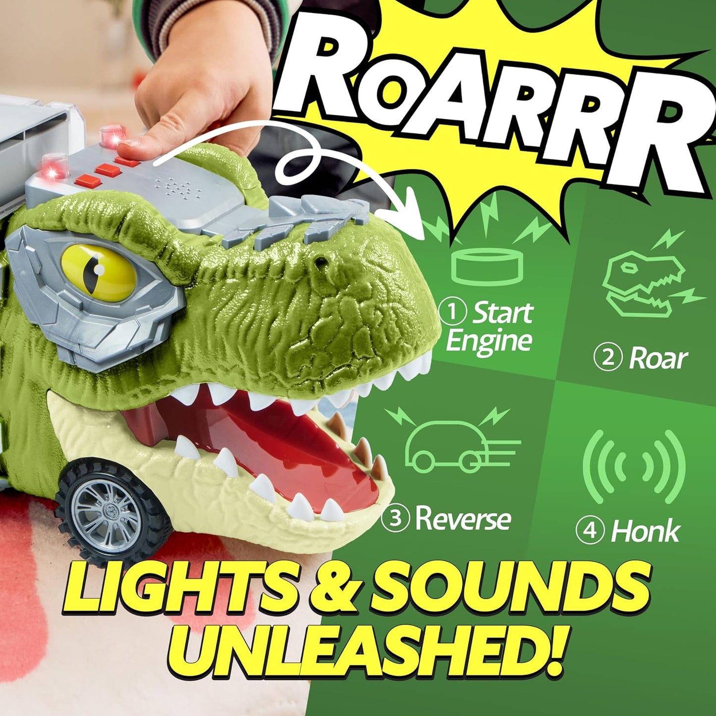 HotJOYIN 13 in 1 Dinosaur Toys for Kids 3-5, Transport Dinosaur Carrier Truck with 12 Pull Back Cars, Toddler Toys 3-4， Birthday Gifts for 3 4 5+ Year Old Boys