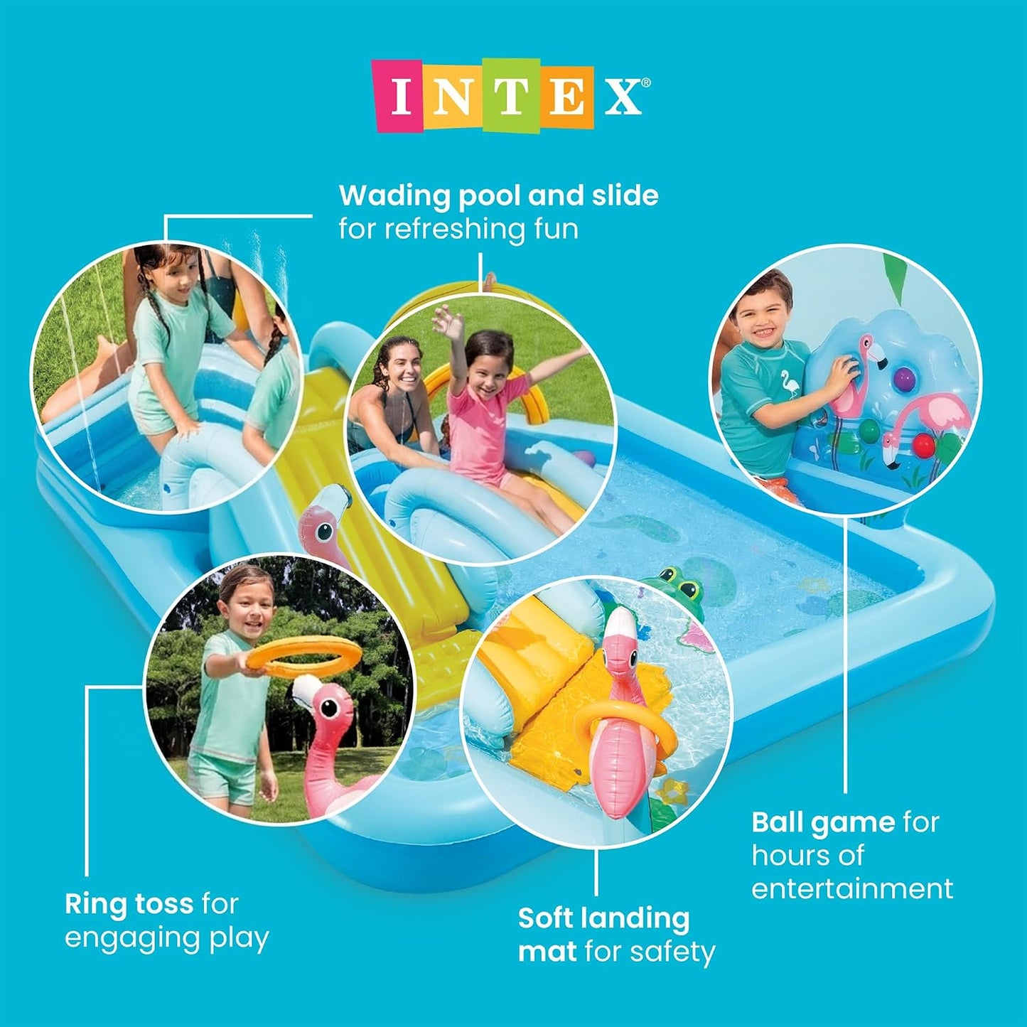 Hot Intex 96" x 78" x 28" Inflatable Jungle Adventure Play Center Spray Kiddie Pool - Backyard Kids Water Slide, Outdoor Blow-Up Splash Pad for Toddlers