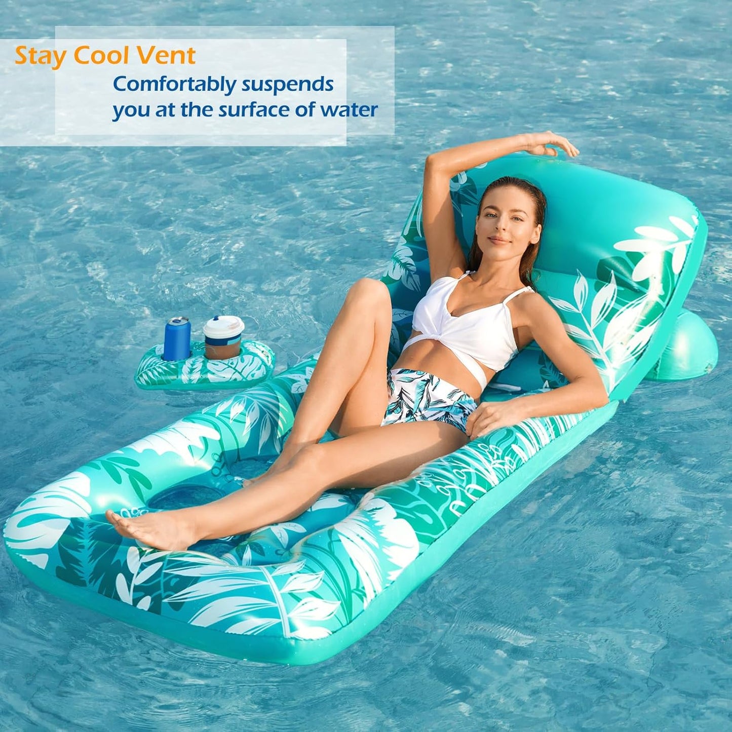 HotJasonwell Inflatable Pool Float Adult - Pool Floaties Lounger Floats Floating Chair Raft with Adjustable Backrest Cup Holders Water Floaty Lake Lounge Tanning Floats Beach Party Toys for Adults