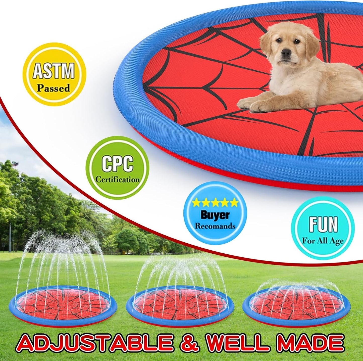 Hot Non Slip Splash Pad for Kids and Dogs 67'' Extra Large Splash Pad | Outdoor Sprinkler for Kids, Dog Water Summer Toys Outdoor Toys for Toddlers 3-5 Ages 4-12