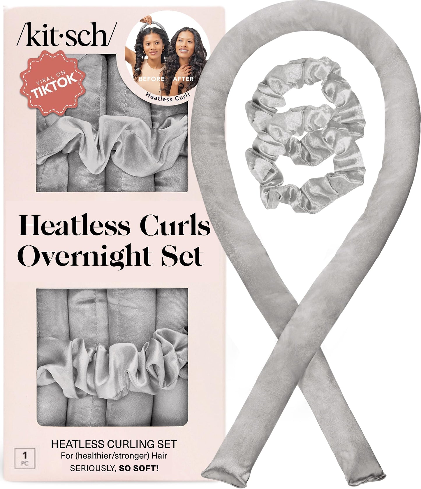 HotKitsch Satin Heatless Curls Overnight Set - Sunset Tie Dye | No Heat Damage Overnight Curls | Comfortable Frizz Free Hair Curlers To Sleep In with 34" Hair Waver & 2 Satin Scrunchies