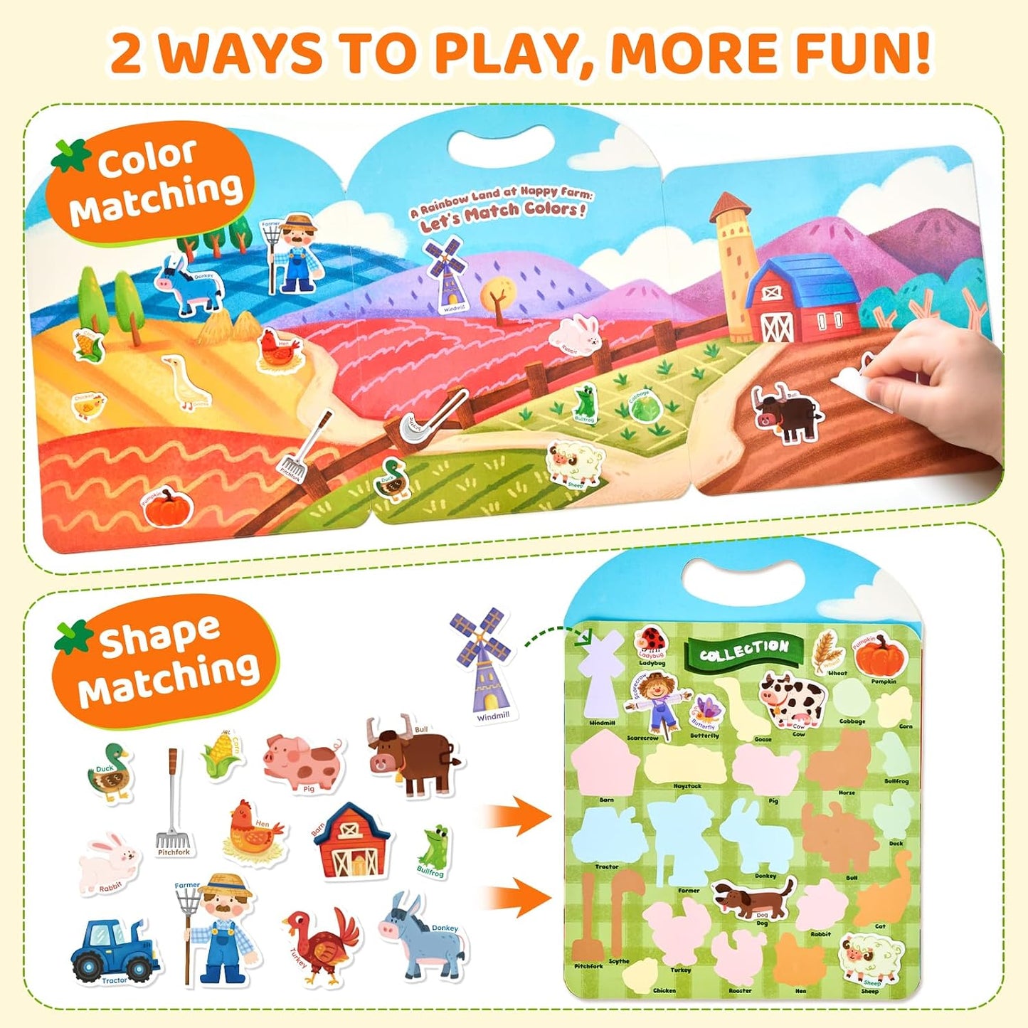 HotJoyCat Reusable Sticker Book Set (3-Pack): Farm, Pizza-Making, Weather - 90 Pcs Stickers for Toddlers, Kids Sticker Activity Book, Road Trip Travel Toys, Birthday Gifts for Boys and Girls