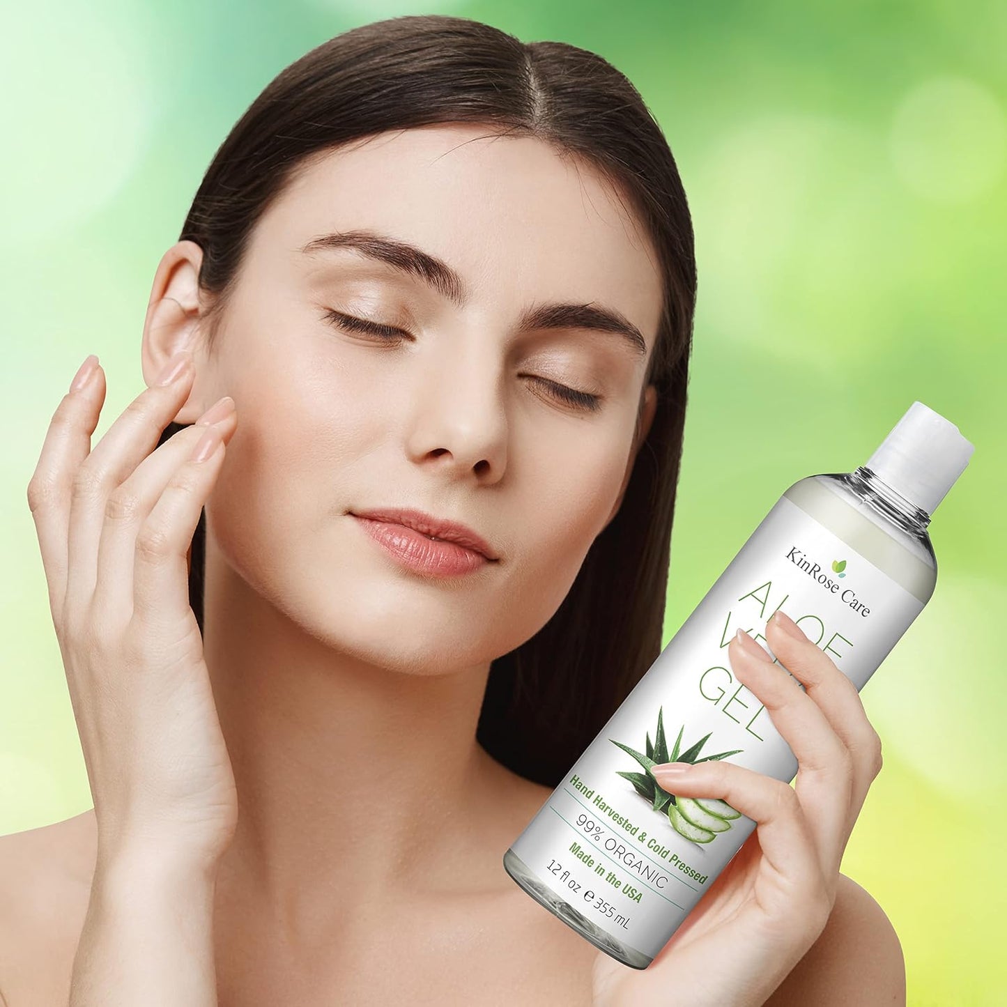 HotKinRose Care, 12oz Aloe Vera Gel for Face, Skin, Hair & Sunburn Relief - From Pure Organic Aloe Vera (99%) - Cold Pressed, Vegan, Unscented - Made in USA.