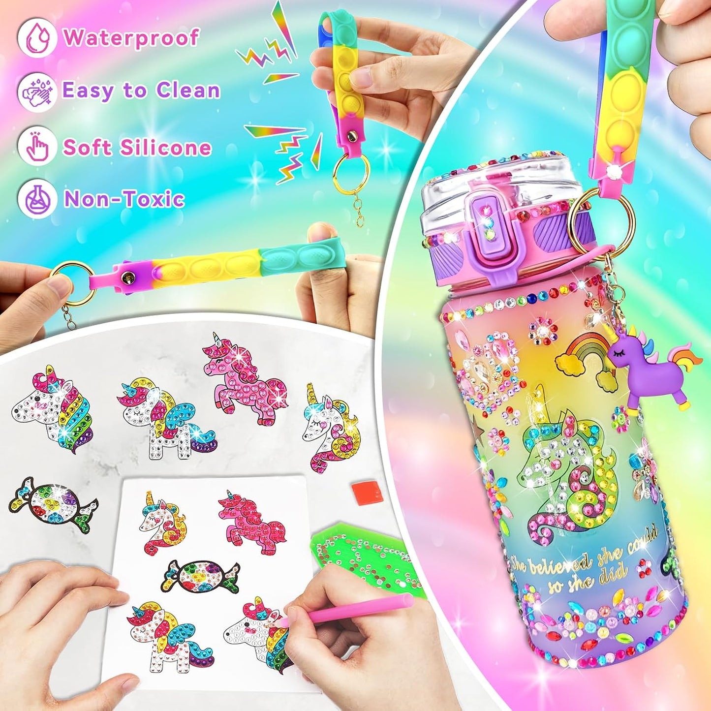 HotEDSPORTSHOUSE Decorate Your Own Water Bottle Kits for Girls Age 4-6-8-10,Unicorn Painting Crafts,Fun Arts and Crafts Gifts Toys for Girls Birthday Christmas(Unicorn)