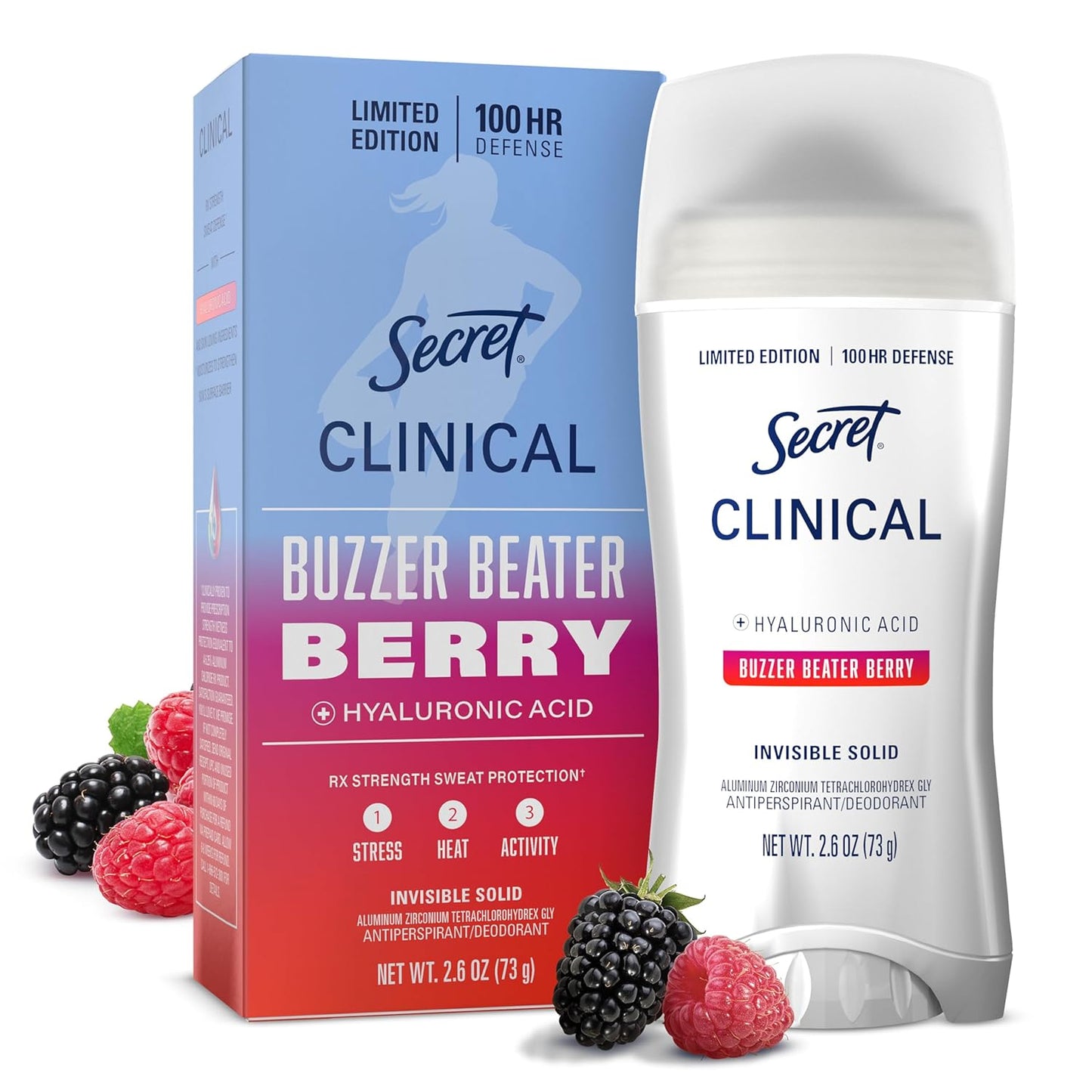 HotSecret Clinical Strength 100HR Defense, Invisible Solid Antiperspirant Deodorant for Women, Paige Bueckers Edition, Triple Threat Sweat Protection, Hyaluronic Acid, Buzzer Beater Berry Scent, 2.6 oz