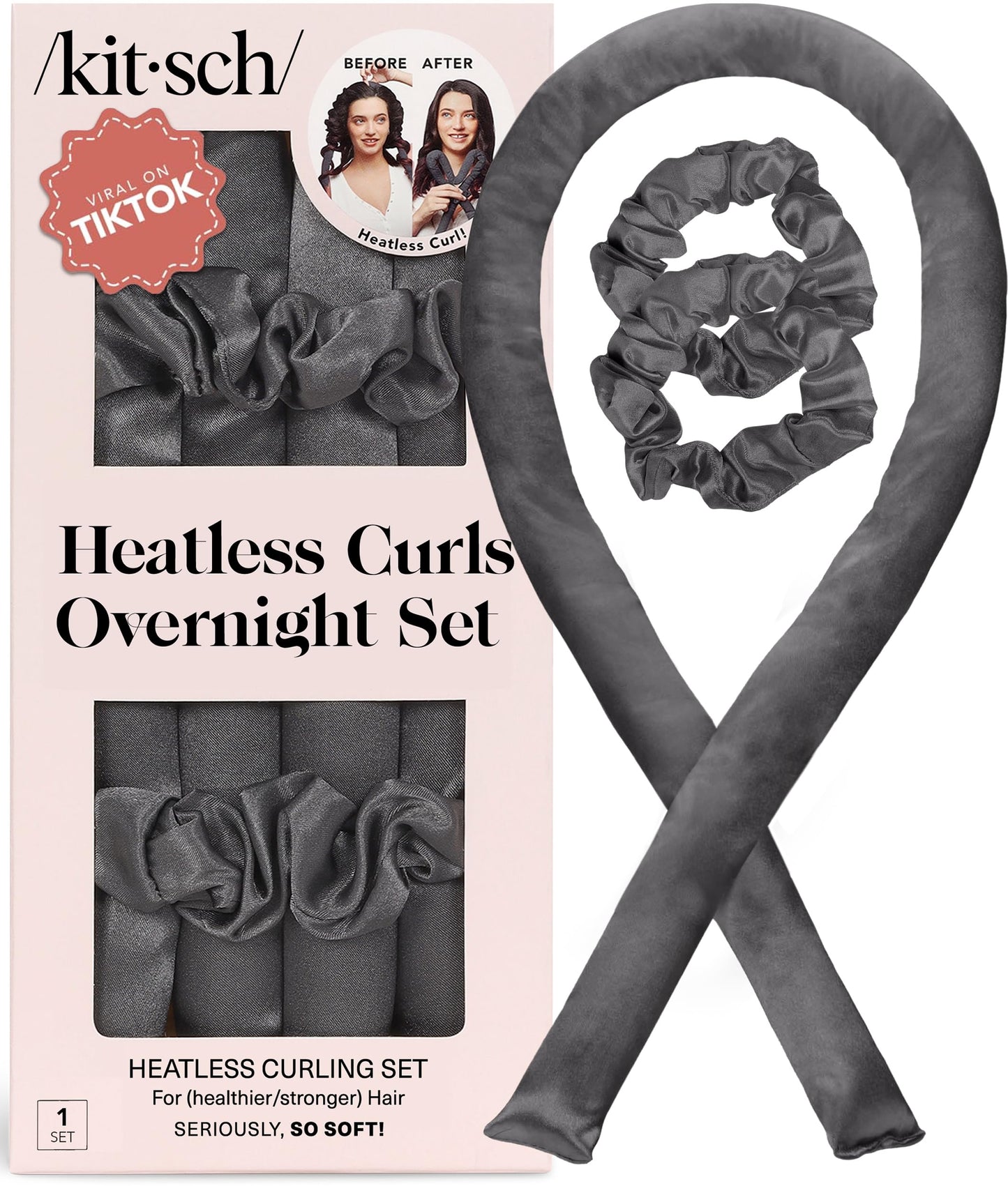 HotKitsch Satin Heatless Curls Overnight Set - Sunset Tie Dye | No Heat Damage Overnight Curls | Comfortable Frizz Free Hair Curlers To Sleep In with 34" Hair Waver & 2 Satin Scrunchies