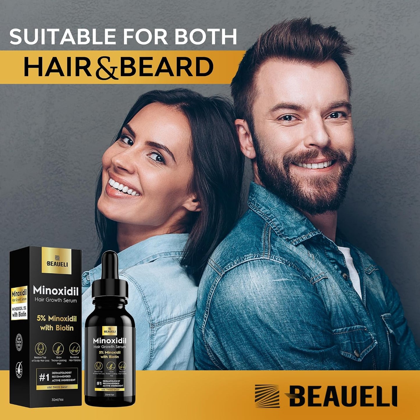 Hotbeaueli 5% Minoxidil for Men & Women Hair Growth, Beard Growth, Hair Loss Treatment, Unisex Adult 1oz