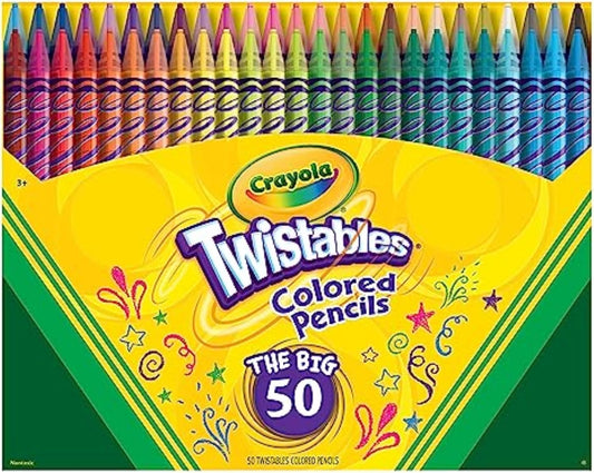 HotCrayola Twistables Colored Pencil Set (50ct), Cool Back to School Supplies for Kids, No Sharpen Colored Pencils for Girls & Boys, 4+ [Amazon Exclusive]