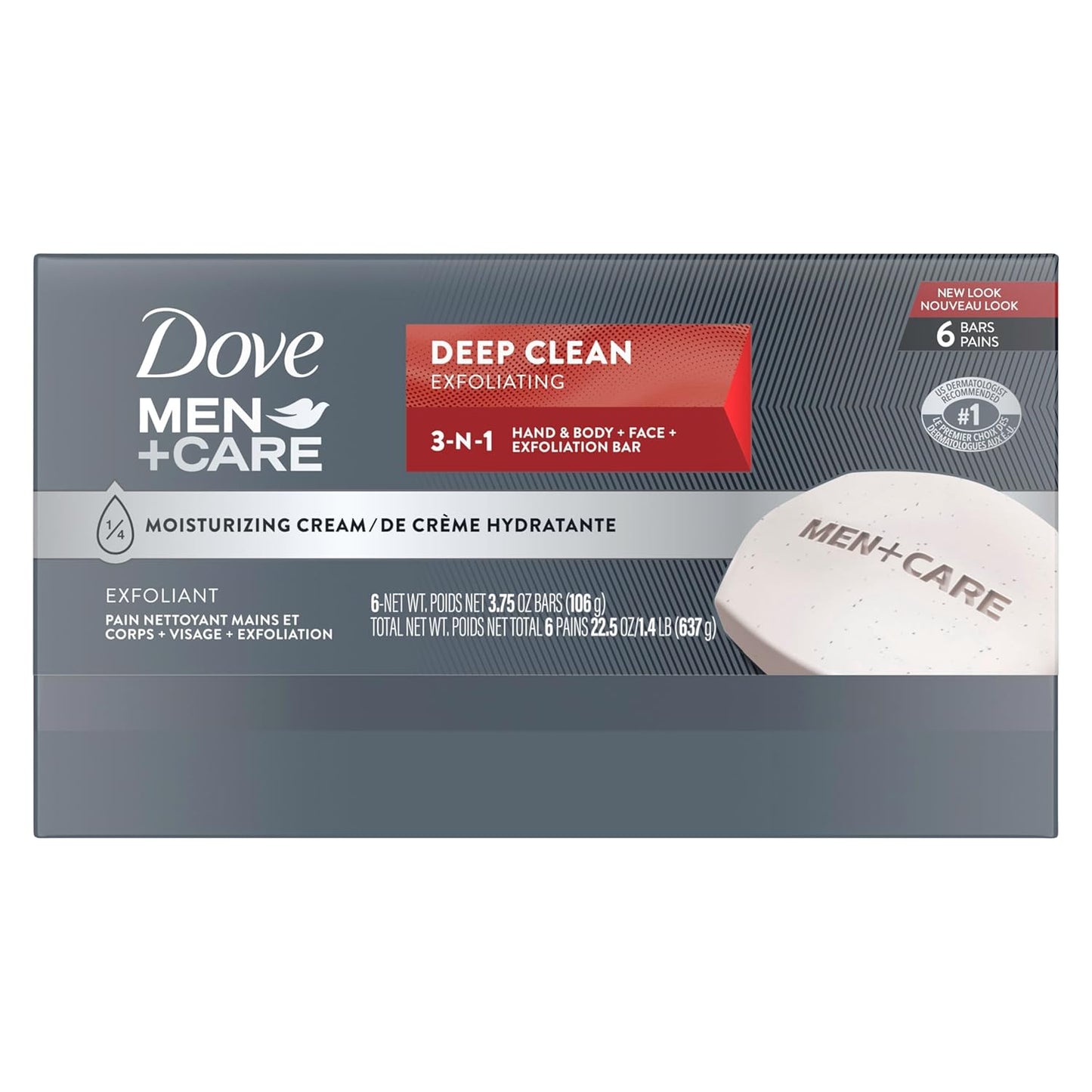 HotDove Men + Care Deep Clean Body + Face Bars, Purifying Grains, 3.75 oz, 6 Ct