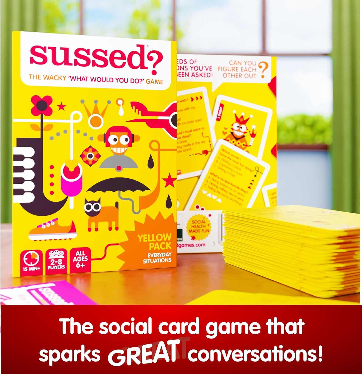 Hot SUSSED The Wacky ‘What Would You Do’ Social Card Game - Fun & Easy for Kids - Family Travel Game for Road Trips & Car Journeys - Ages 6 & Up - Yellow Deck