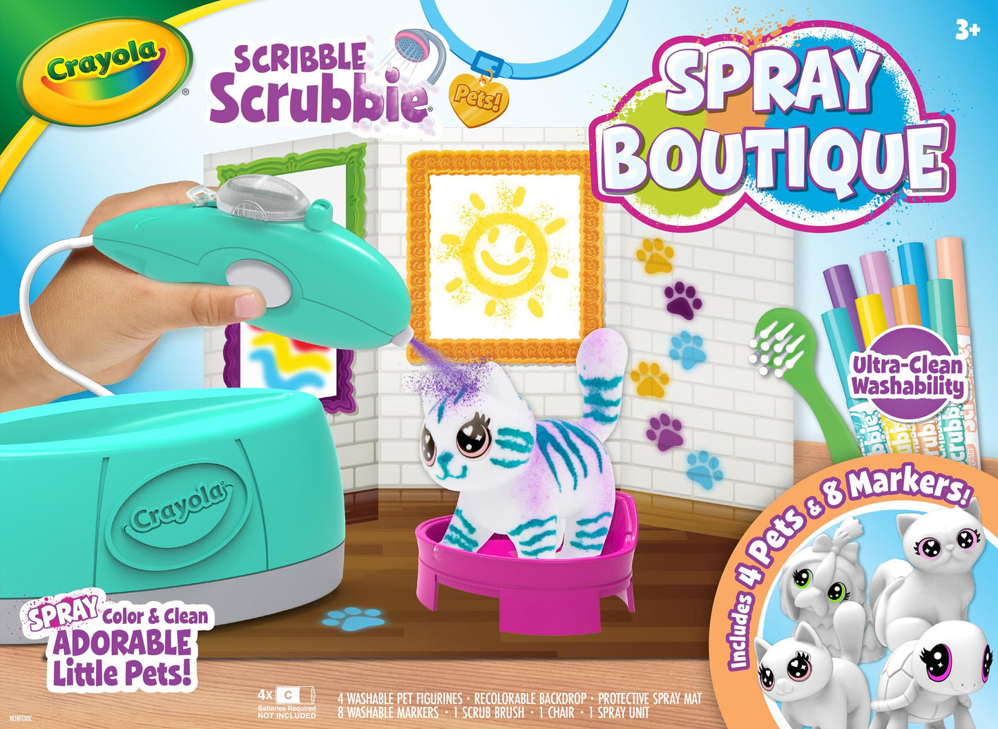 HotCrayola Scribble Scrubbies Glam Pack (4 Pets), Washable Pet Care Toy & Coloring Animal Craft Kit, Gift for Kids, Playset for Girls & Boys, Ages 3+