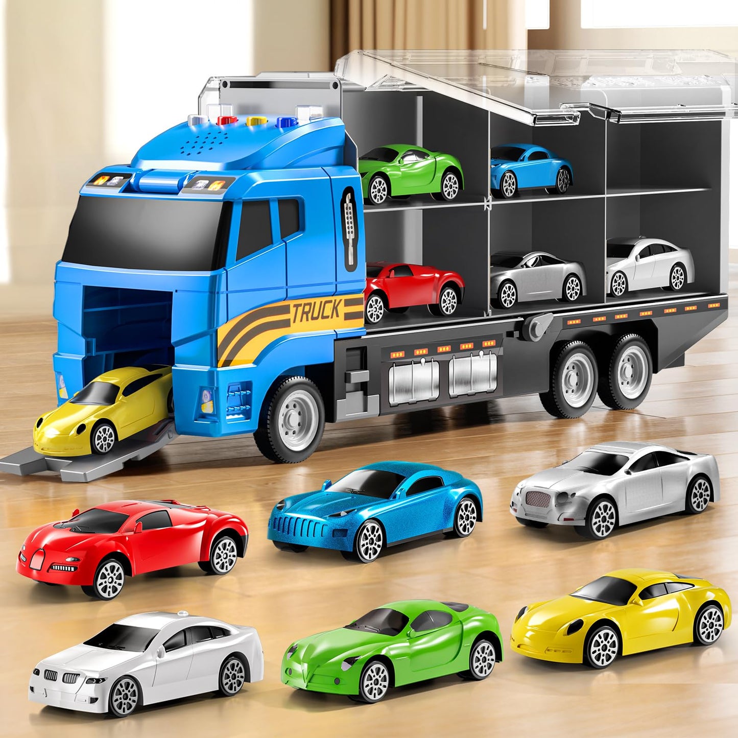 HotNIPLOOOW Toddler Boys Construction Truck Vehicle Toy Set with Play Mat and Die-Cast Toy Car, Transport Carrier Truck for Kids 3-5, Birthday Gifts Toys for 3-8 Year Old Boys