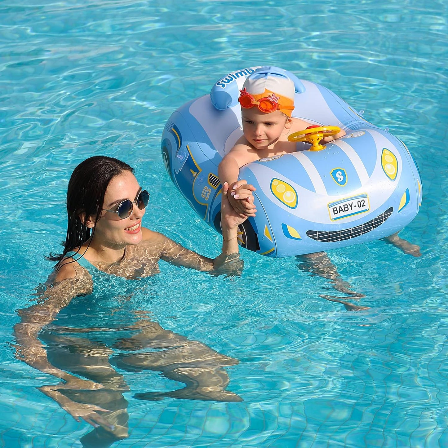 Hot Swimbobo Toddler Pool Float with Seat Boat Inflatable Ride-on Airplane Baby Floatie for Kids Outdoor Toy