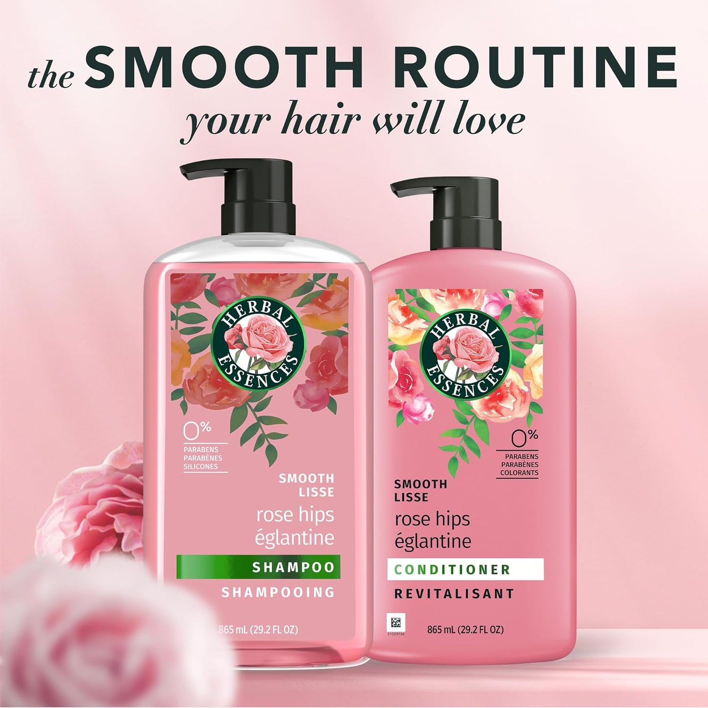 HotHerbal Essences Shampoo & Conditioner Set, Rose Hips - Smooth Collection, Paraben-Free, Color-Safe, Shiny Hair with Jojoba & Vitamin E, 29.2 Fl Oz Each, 2-Pack