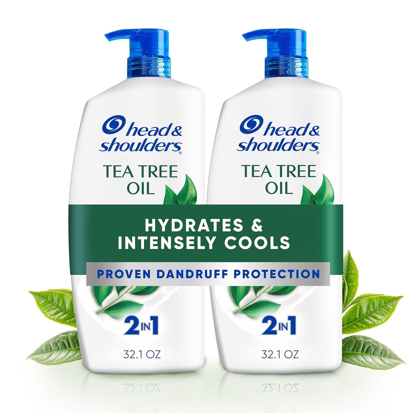 HotHead & Shoulders Anti-Dandruff Shampoo and Conditioner with 1% Pyrithione Zinc, Tea Tree Oil 2-in-1 Twin Pack, Tea Tree Shampoo with Cooling, Refreshed Scalp, 32.1 fl oz Each