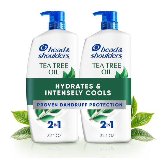 HotHead & Shoulders Anti-Dandruff Shampoo and Conditioner with 1% Pyrithione Zinc, Tea Tree Oil 2-in-1 Twin Pack, Tea Tree Shampoo with Cooling, Refreshed Scalp, 32.1 fl oz Each