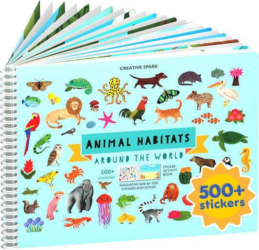 HotAnimals Habitat 500+ Kids Sticker Book by Cupkin Toddler Airplane Travel Activity Coloring and Sticker Book, Road Trip Essentials, 12 Coloring Pages + 12 Scenes for Ages 2–8 Years