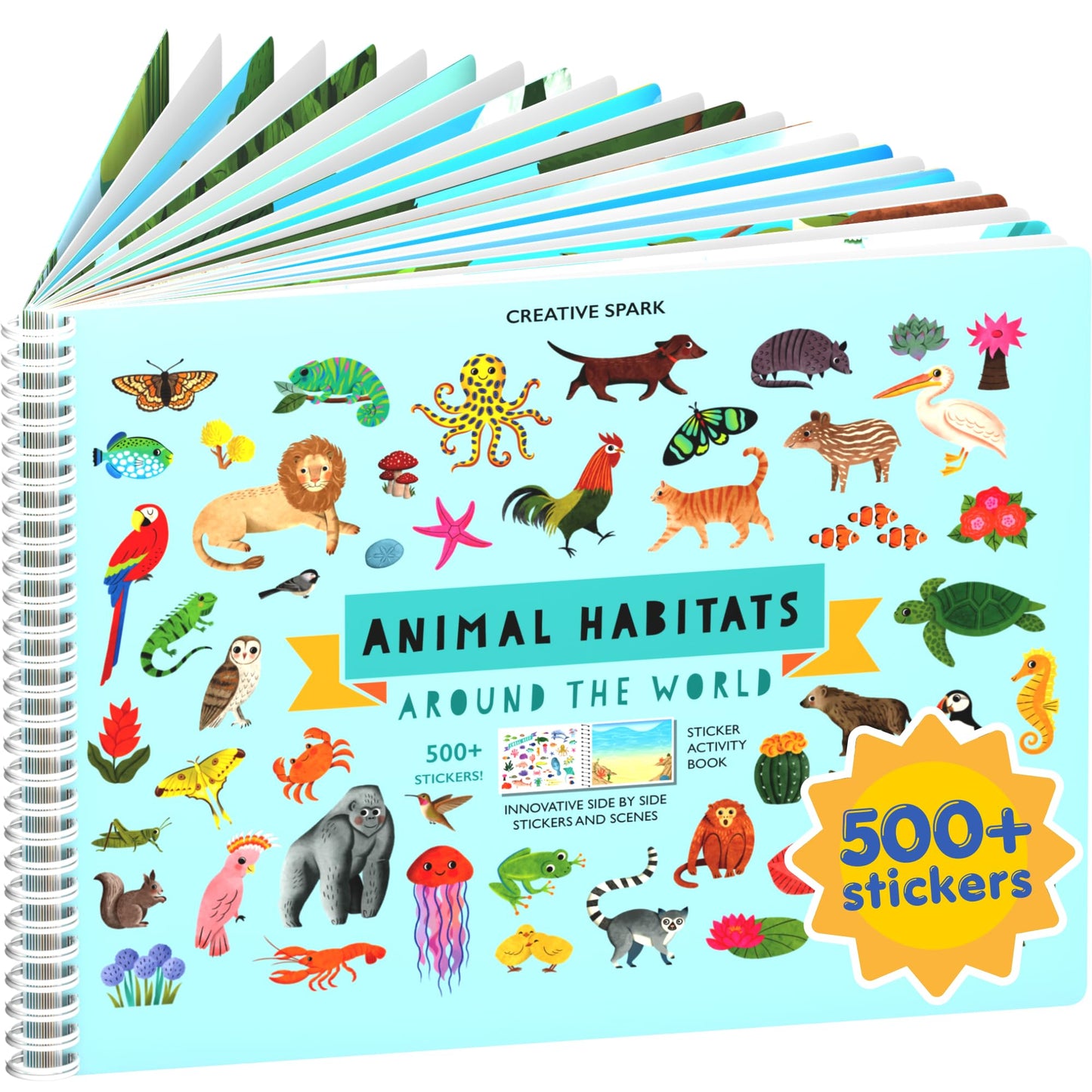 HotAnimals Habitat 500+ Kids Sticker Book by Cupkin Toddler Airplane Travel Activity Coloring and Sticker Book, Road Trip Essentials, 12 Coloring Pages + 12 Scenes for Ages 2–8 Years