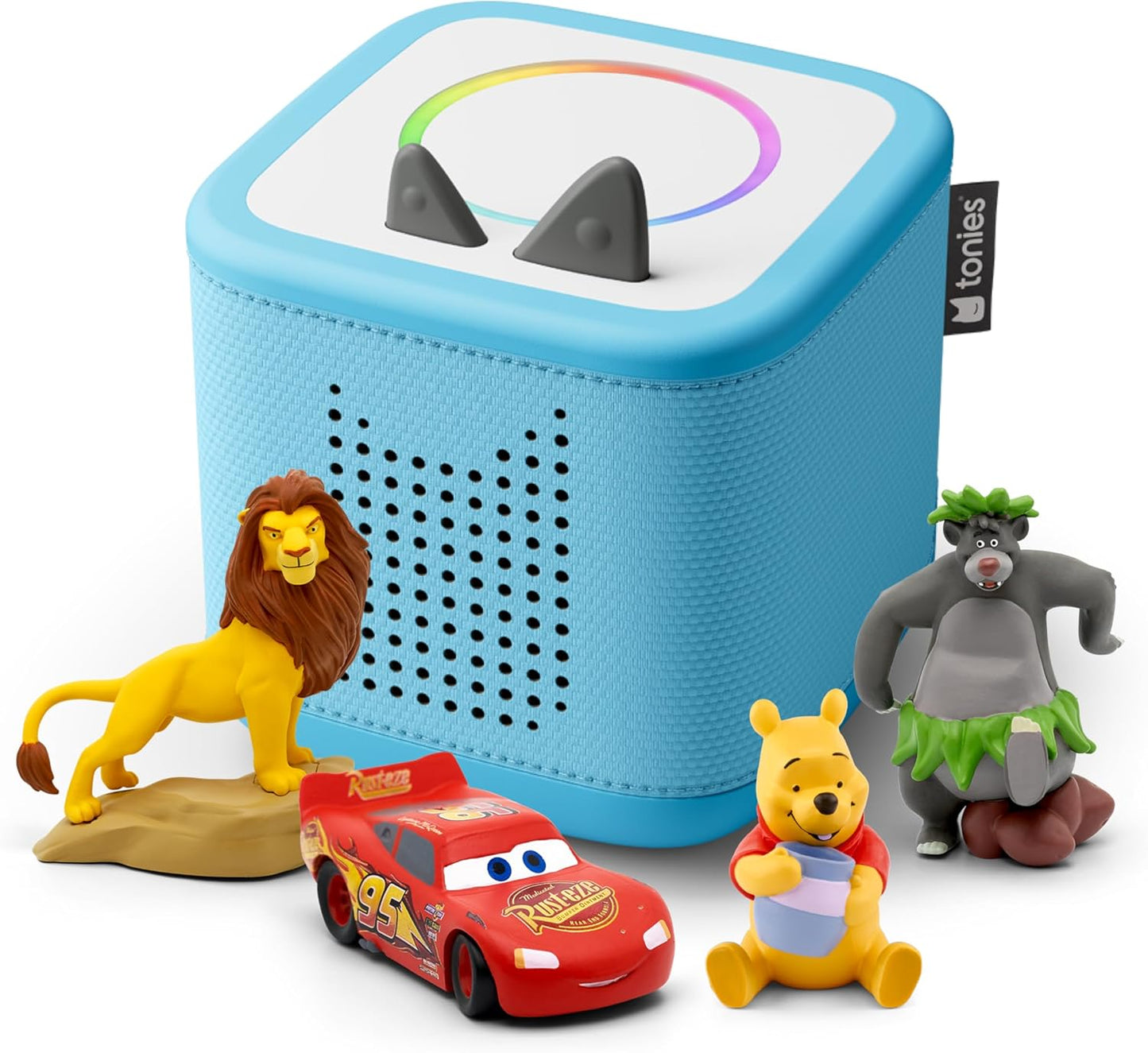 HotToniebox 2 Audio Player Disney Bundle for Kids 3+ with Lightning McQueen, Simba, Winnie The Pooh, and Baloo - Sky Blue