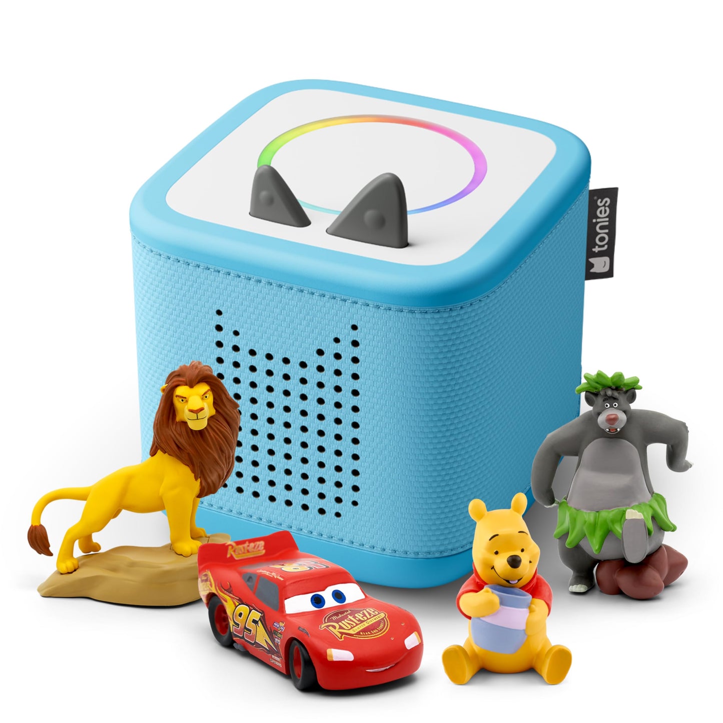 HotToniebox 2 Audio Player Disney Bundle for Kids 3+ with Lightning McQueen, Simba, Winnie The Pooh, and Baloo - Sky Blue