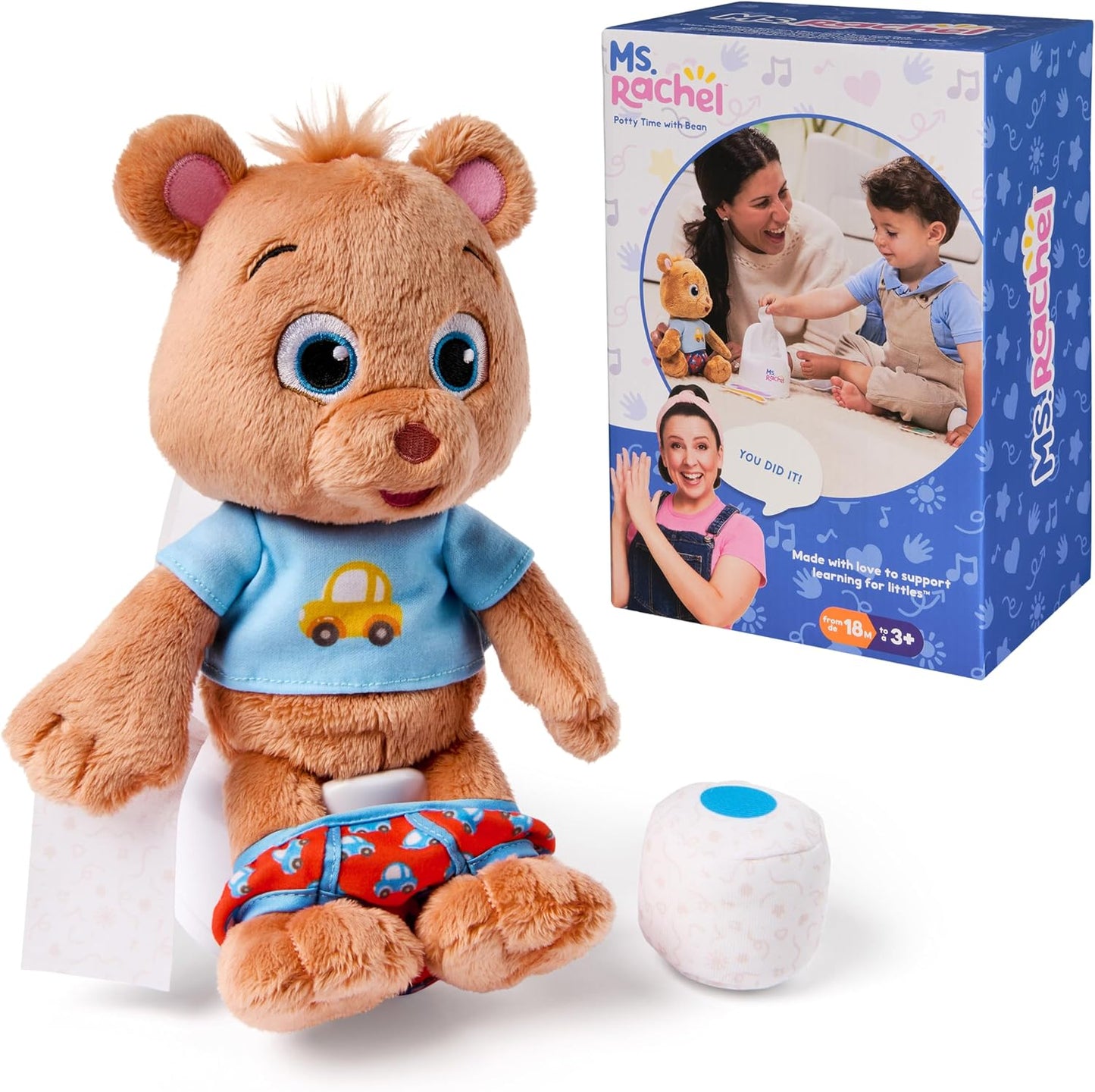 Hot Ms. Rachel Potty Time with Bean, 11” Plush Teddy Bear with Play Toilet & Accessories, Toddler Toys for Girls & Boys for Ages 18 Months to 3+