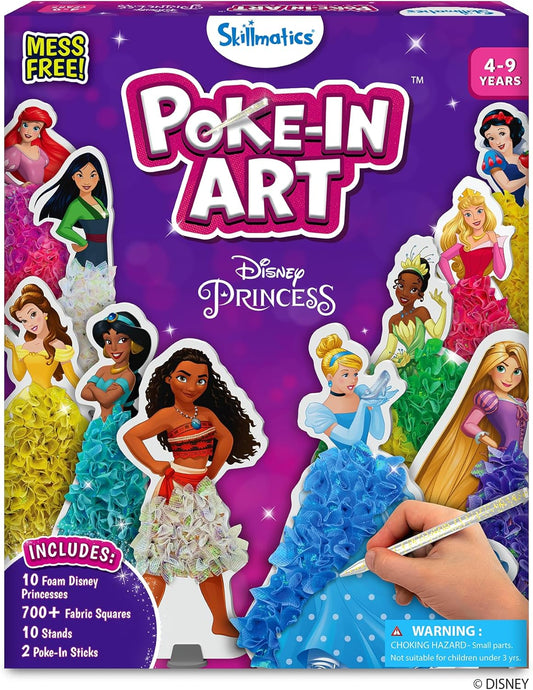 HotSkillmatics Poke-in Art – Disney Princesses, Mess-Free DIY Wood Craft Kit | Screen-Free Entertainment, Fun Colorful Creative Activity for Kids, Cinderella, Ariel, Gifts for Girls Ages 4, 5, 6, 7, 8, 9