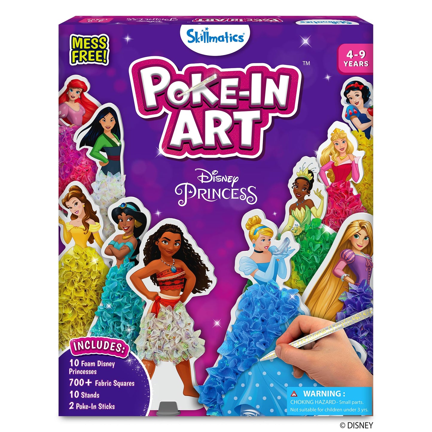 HotSkillmatics Poke-in Art – Disney Princesses, Mess-Free DIY Wood Craft Kit | Screen-Free Entertainment, Fun Colorful Creative Activity for Kids, Cinderella, Ariel, Gifts for Girls Ages 4, 5, 6, 7, 8, 9