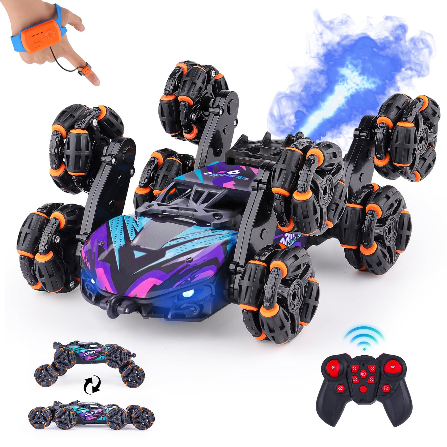 HotNEXBOX 8WD Remote Control Car Toys for Kids, Gesture Sensing RC Stunt Truck | Birthday Gifts, Great for Boys Age 6-12, Cool Toys with Lights Music Spray, Transformable & Durable