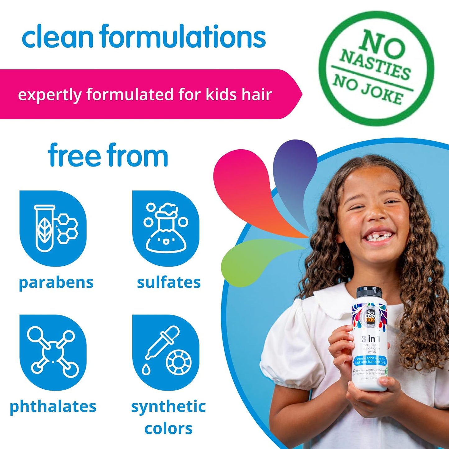 HotSoCozy 3 in 1 Kids Shampoo + Conditioner + Body Wash (16 Fl Oz) Gentle, Hydrating Hair & Body Cleanser with Keratin, Vitamin B5, & Kiwi Extract, Paraben & Sulfate-Free